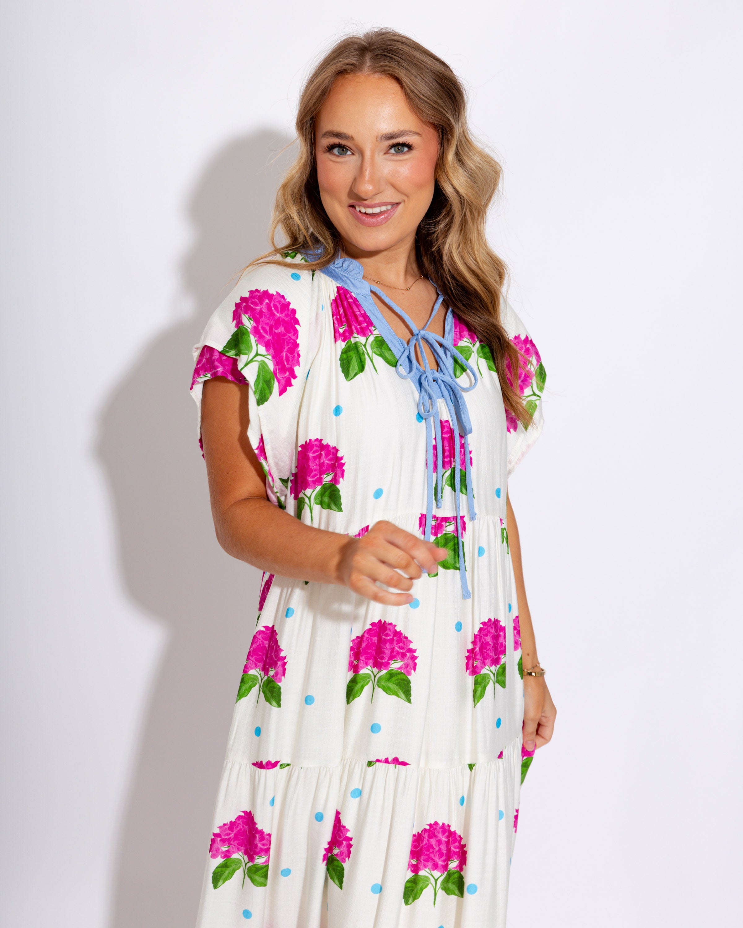 Hydrangea Print Tiered Midi Dress