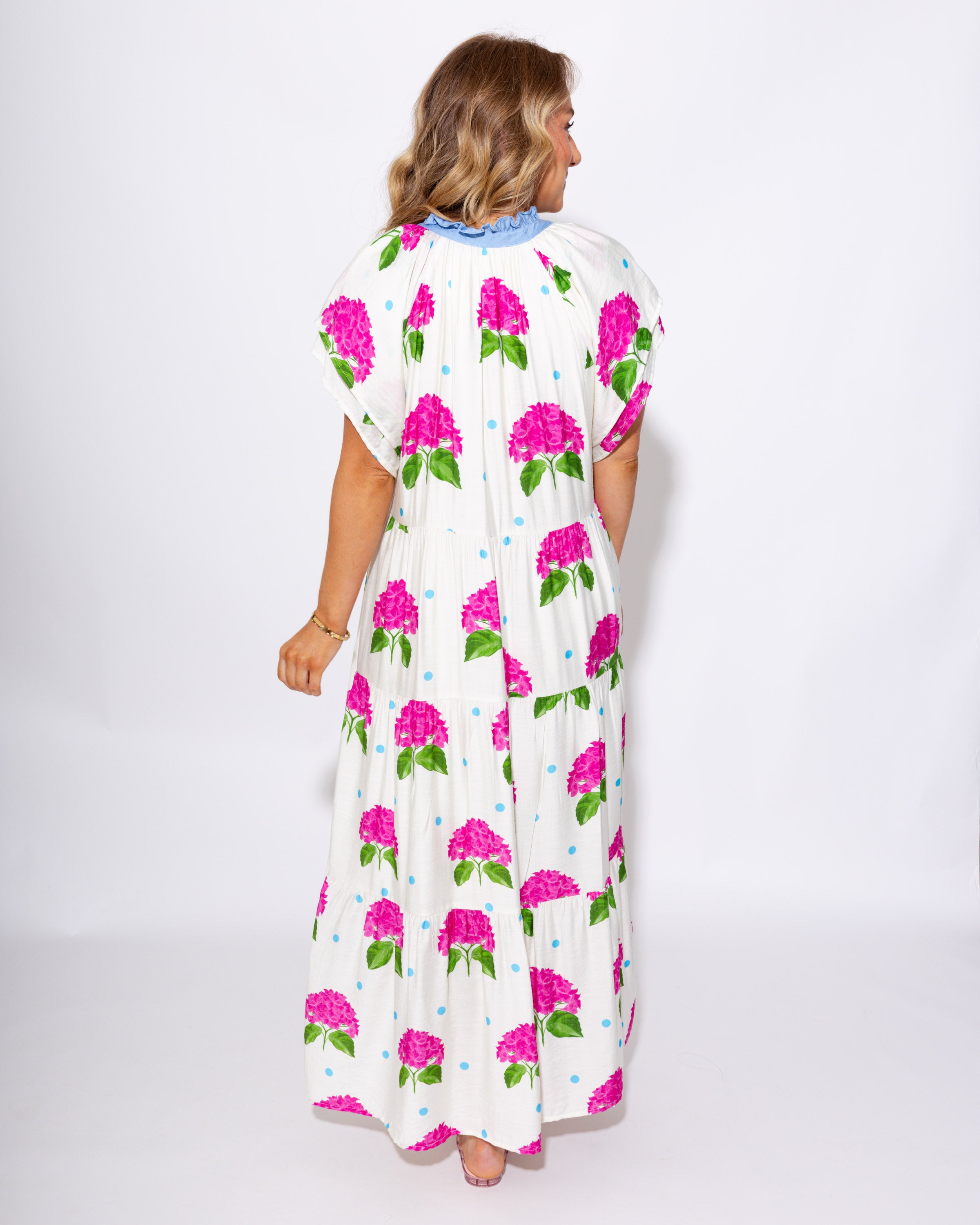 Hydrangea Print Tiered Midi Dress