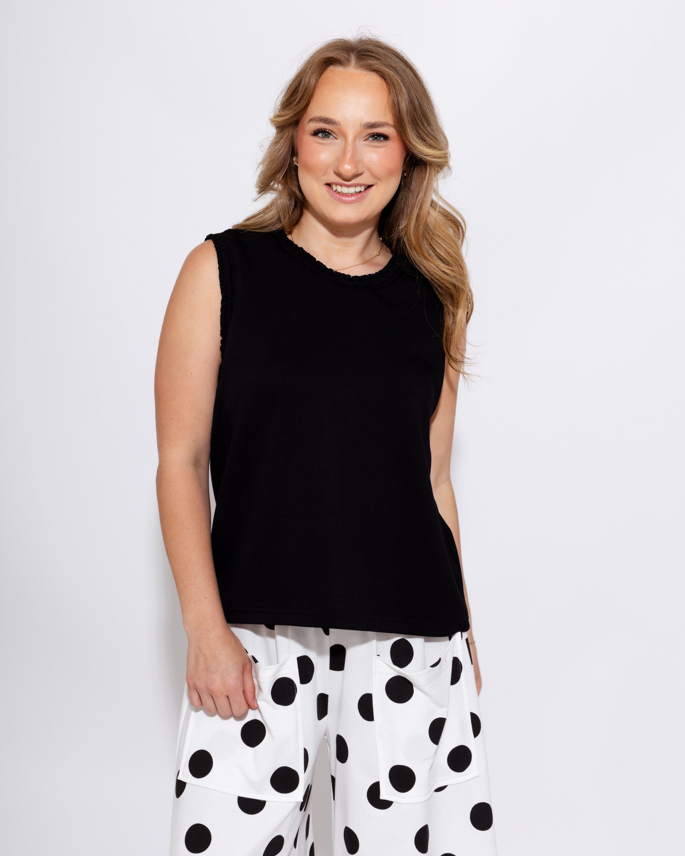 Smocked Edge Tank in Black