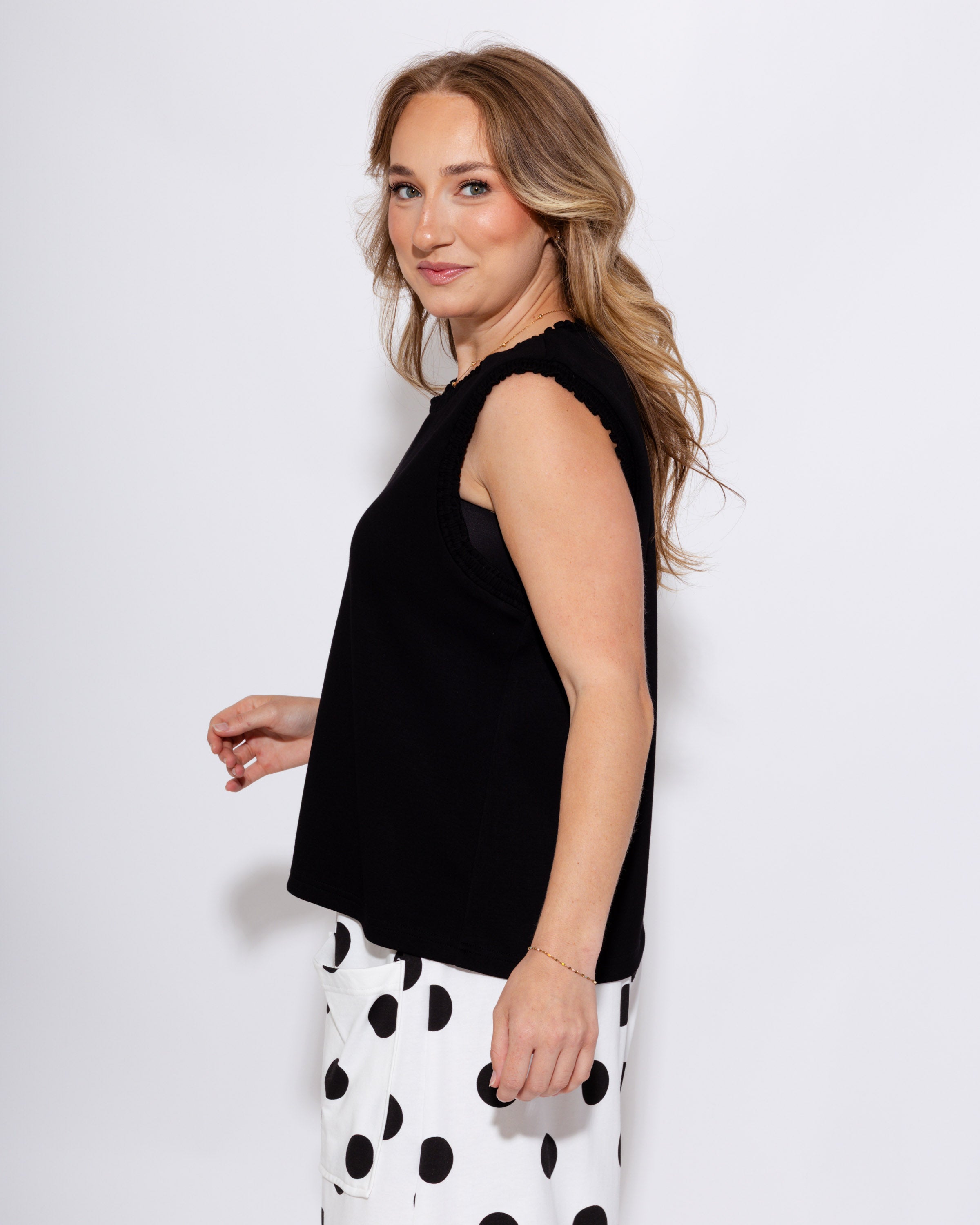 Smocked Edge Tank in Black