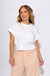 White Seam Detail Cropped Cap Sleeve Knit Top - Entro - Gaudie & Co. Texas Boutique