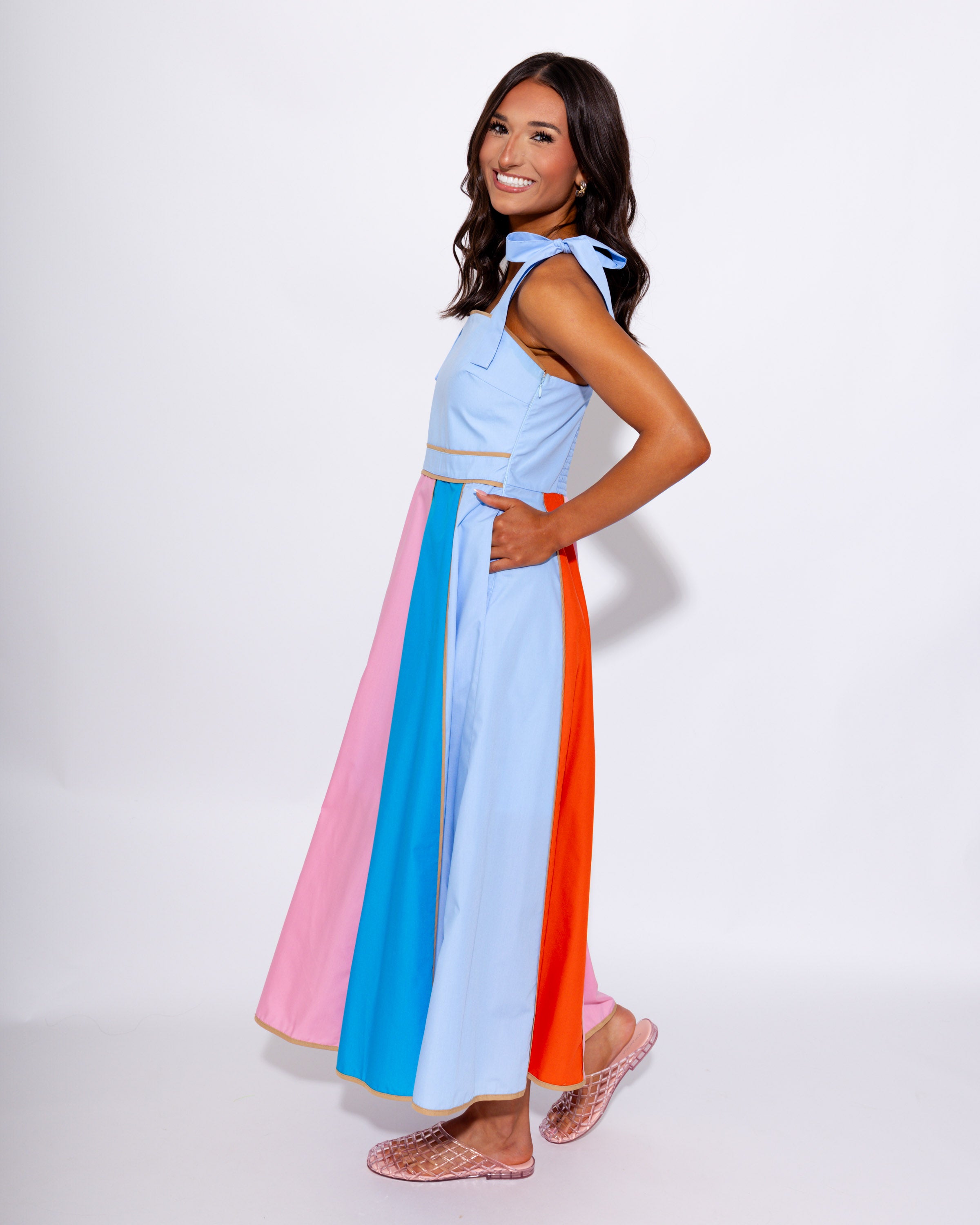 Colorful Colorblock Sleeveless Midi Dress
