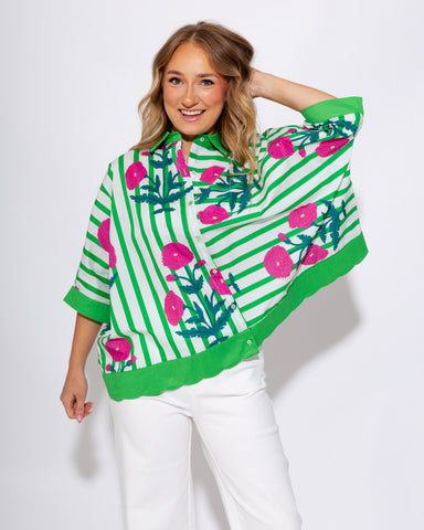 Mixed Floral Stripe Button Down Blouse - Umgee - Gaudie & Co. Nederland TX Boutique