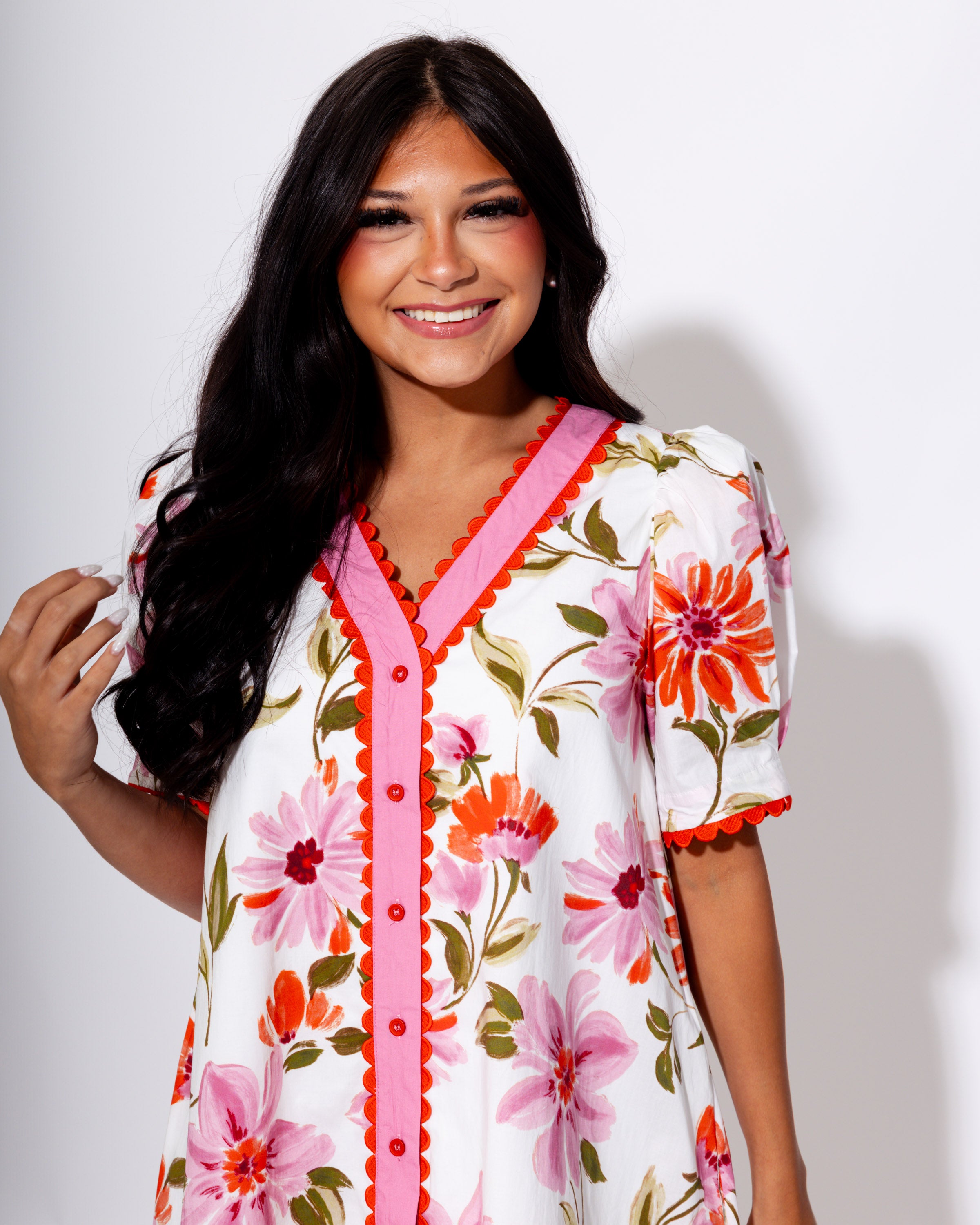 Floral Charm Scalloped Edge Mini Dress