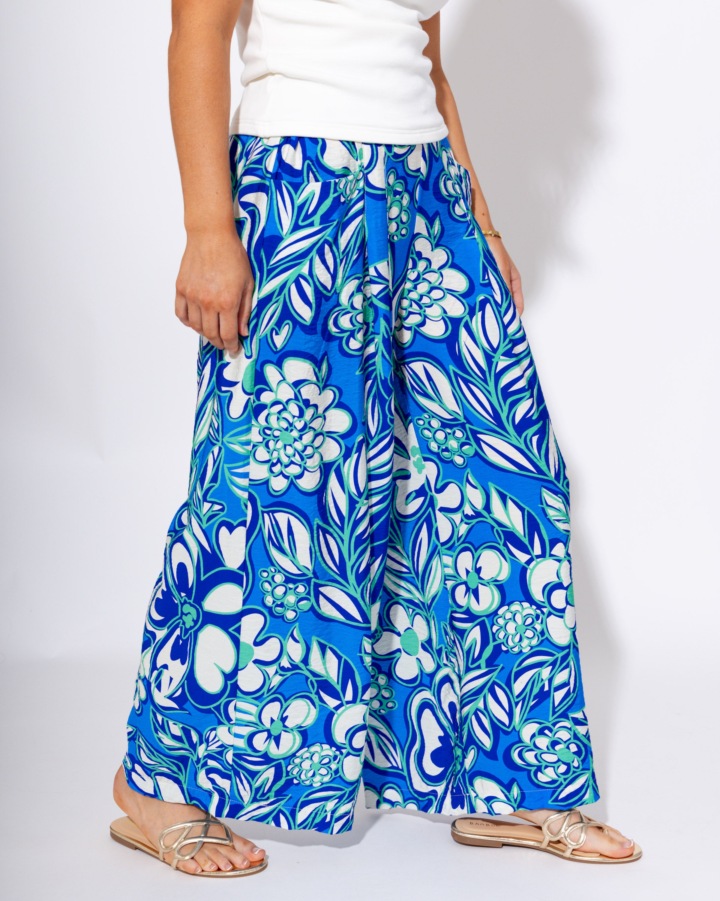 Tropical Floral Wide Leg Cropped Pants