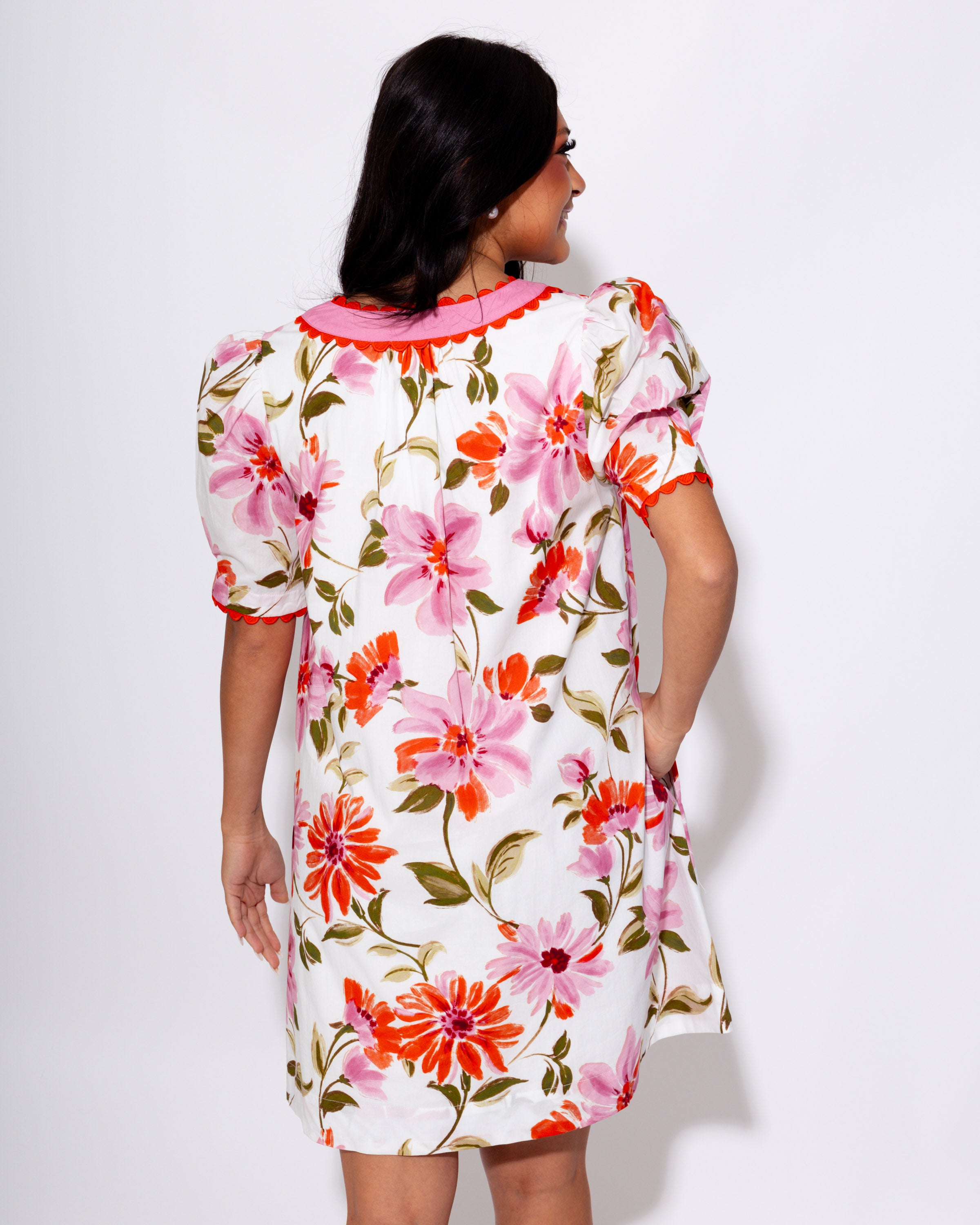 Floral Charm Scalloped Edge Mini Dress
