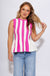 Pink and cream vertical stripe peplum sleeveless tank top, women's boutique blouse at Gaudie & Co
