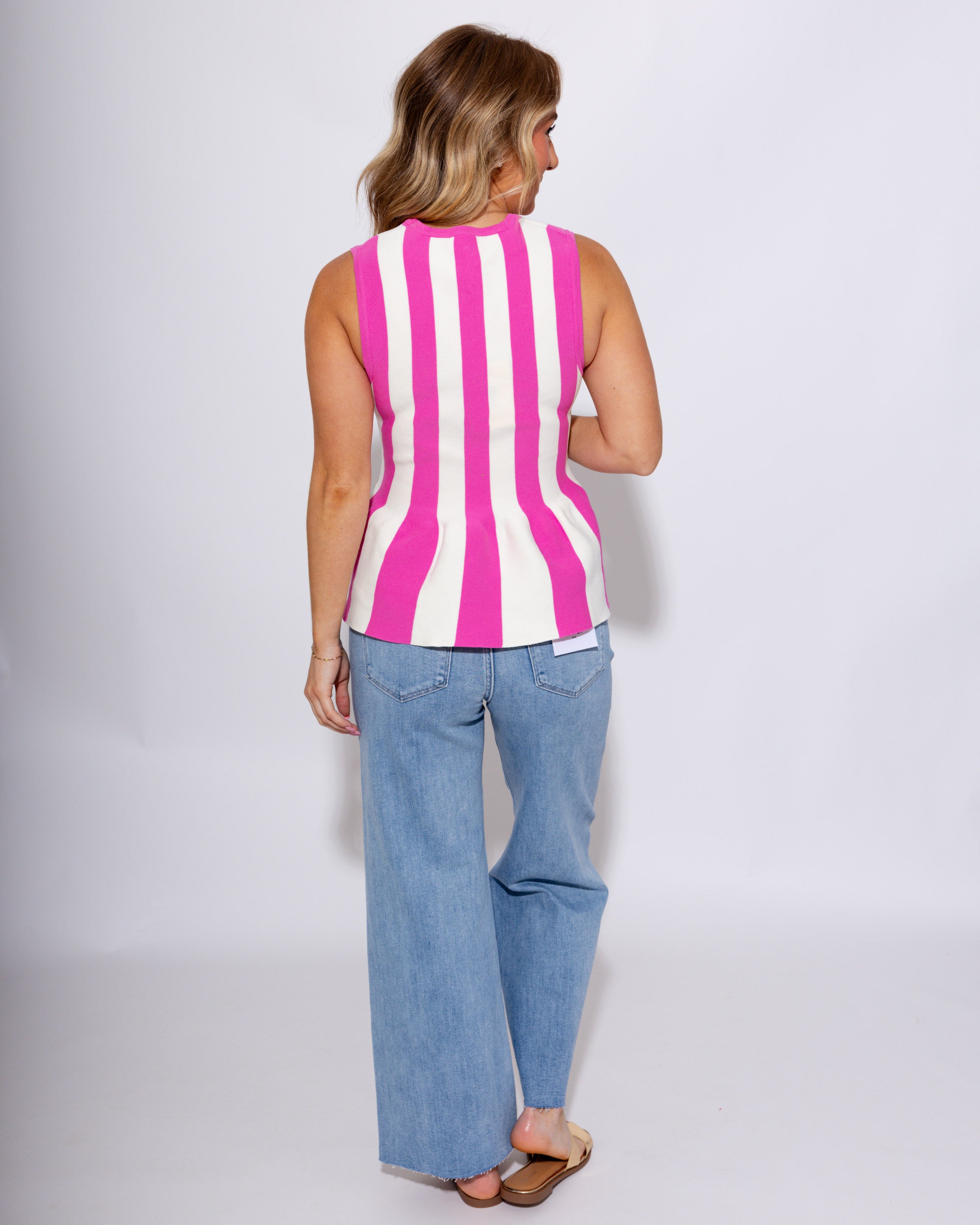 Striped Peplum Sleeveless Top in Pink