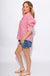 Red striped puff sleeve button-up blouse with star embroidery and ruffle cuffs, women's boutique top at Gaudie & Co