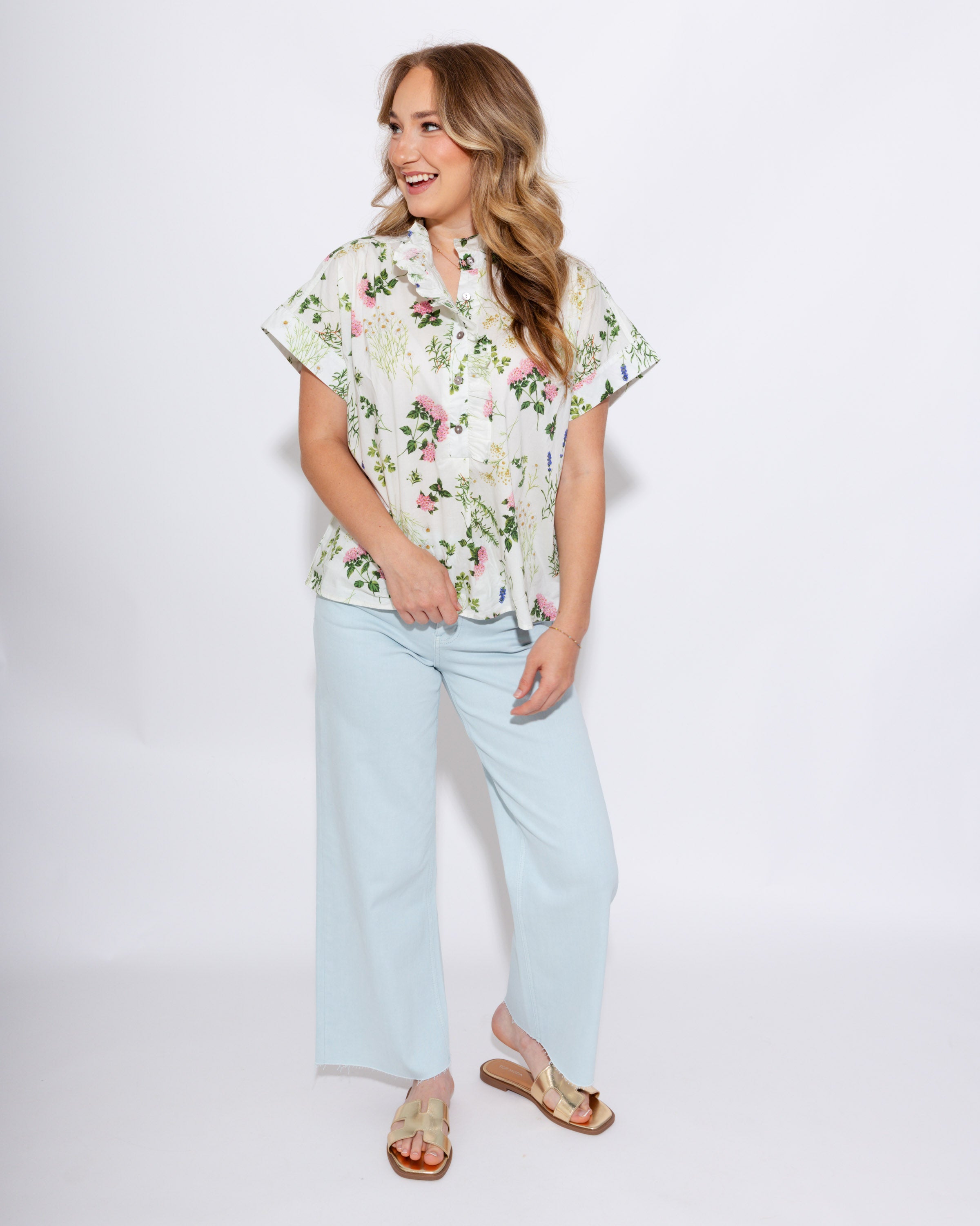 Garden Bloom Ruffle Trim Top