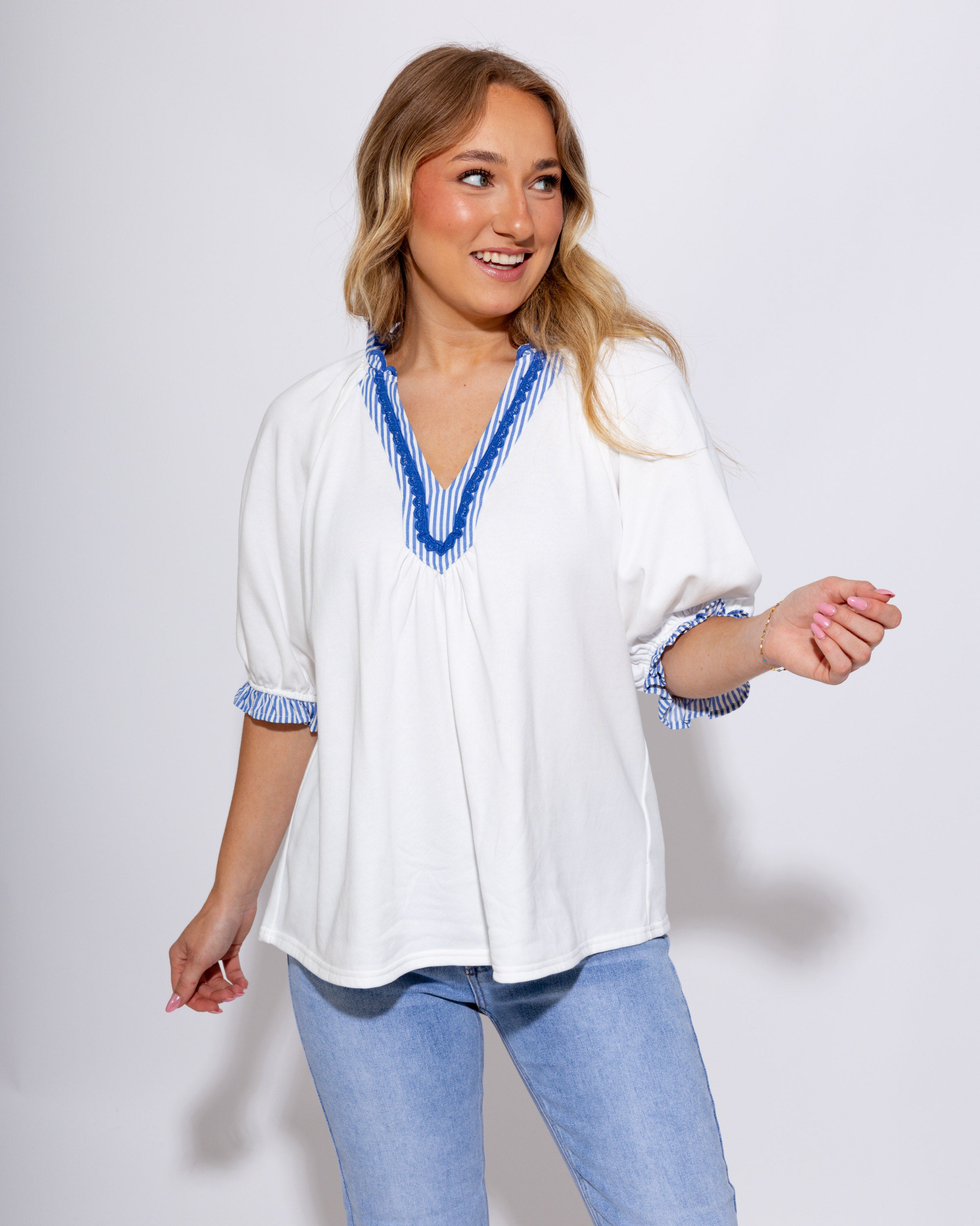 French Terry Scalloped Collar Top