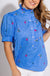 Blue Floral Puff Sleeve Top Pink Blooms - Entro - Gaudie & Co. Southeast Texas Boutique
