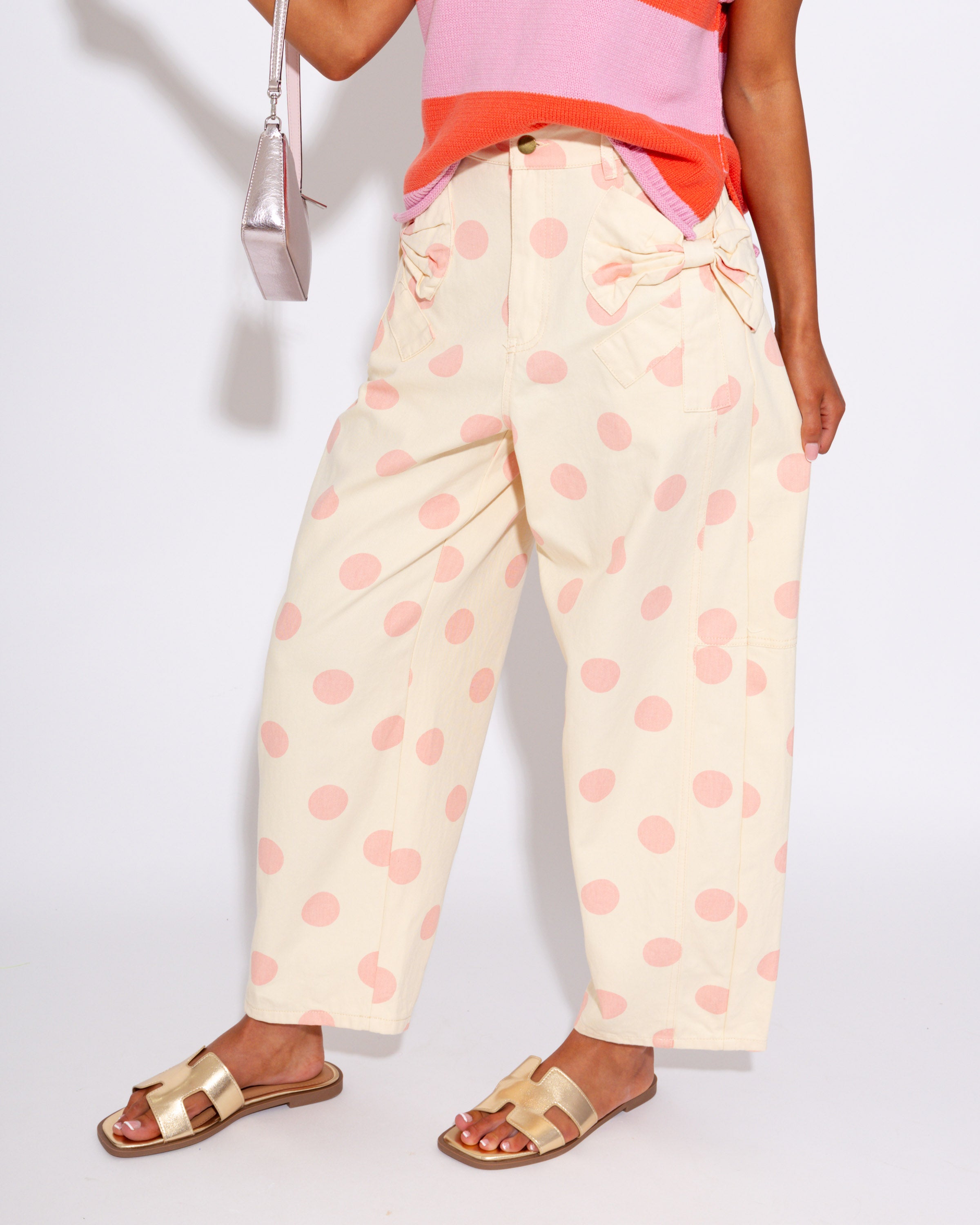 Polka Dot Barrel Jeans in Pink