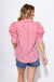Red striped puff sleeve button-up blouse with star embroidery and ruffle cuffs, women's boutique top at Gaudie & Co