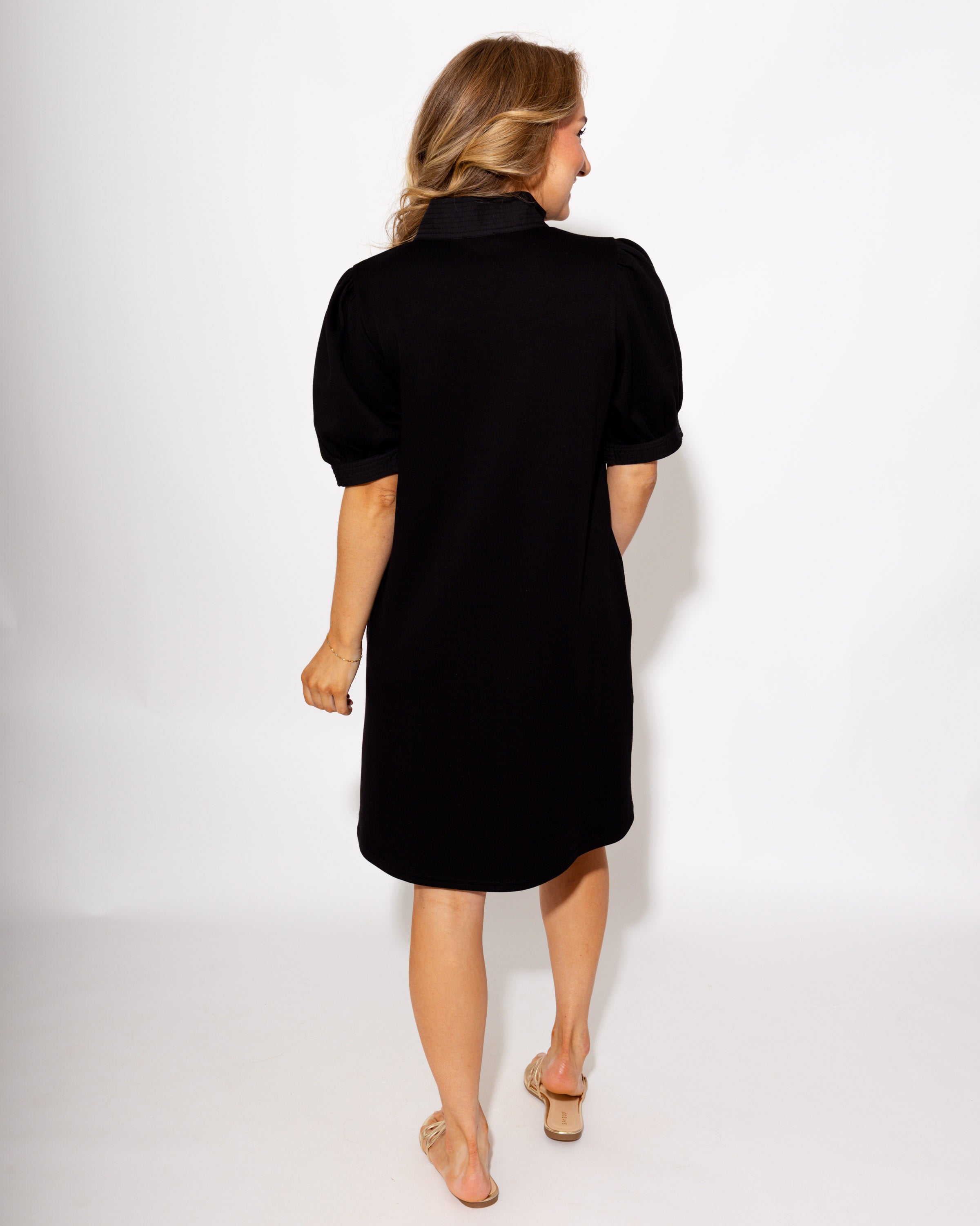 Puff Sleeve Shift Dress in Black