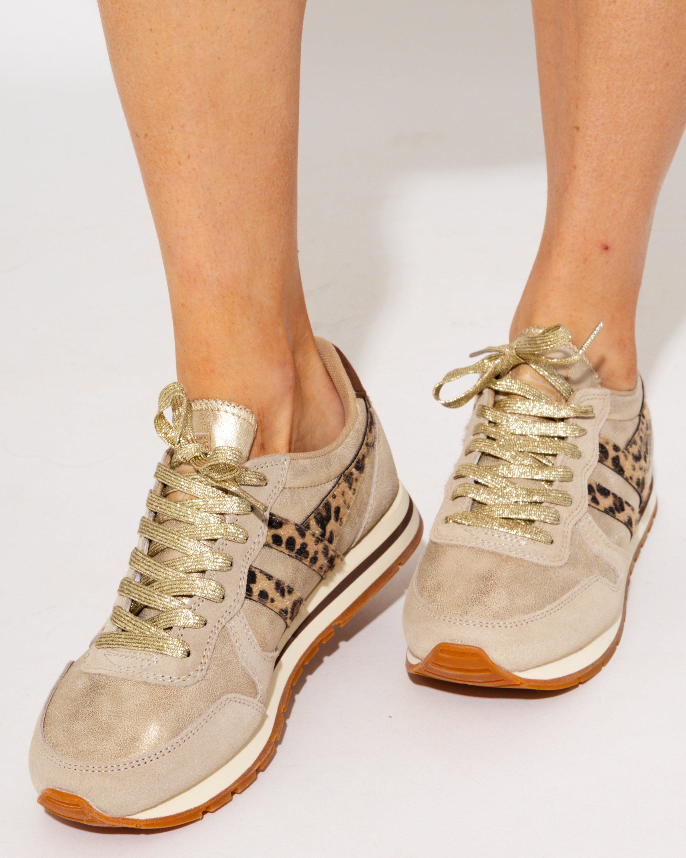 Gola Superslam Blaze Sneakers in Gold/Leopard/Dark Brown