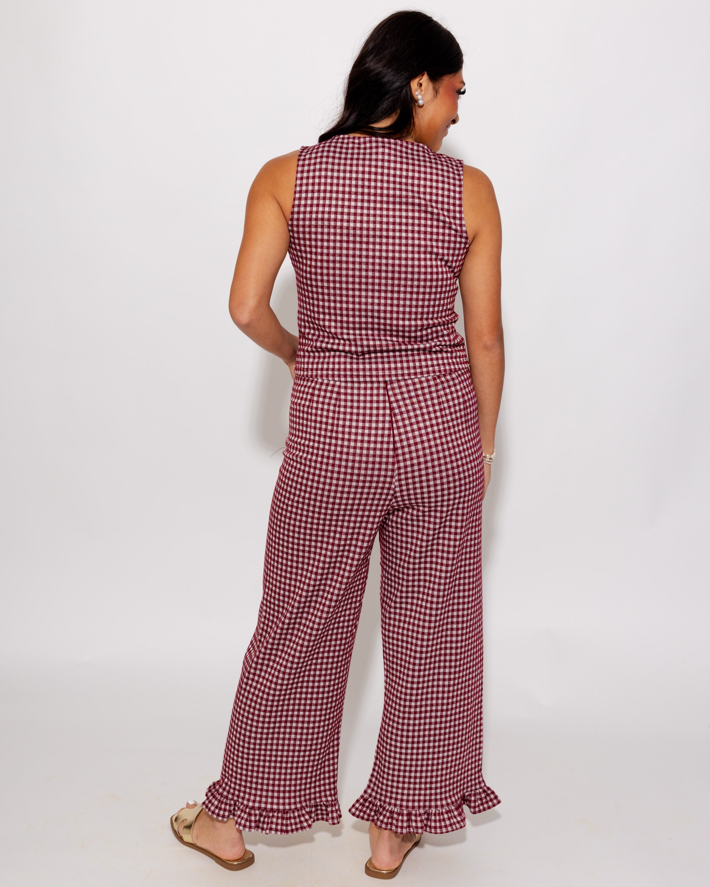 Sweet Gingham Ruffle Hem Pants