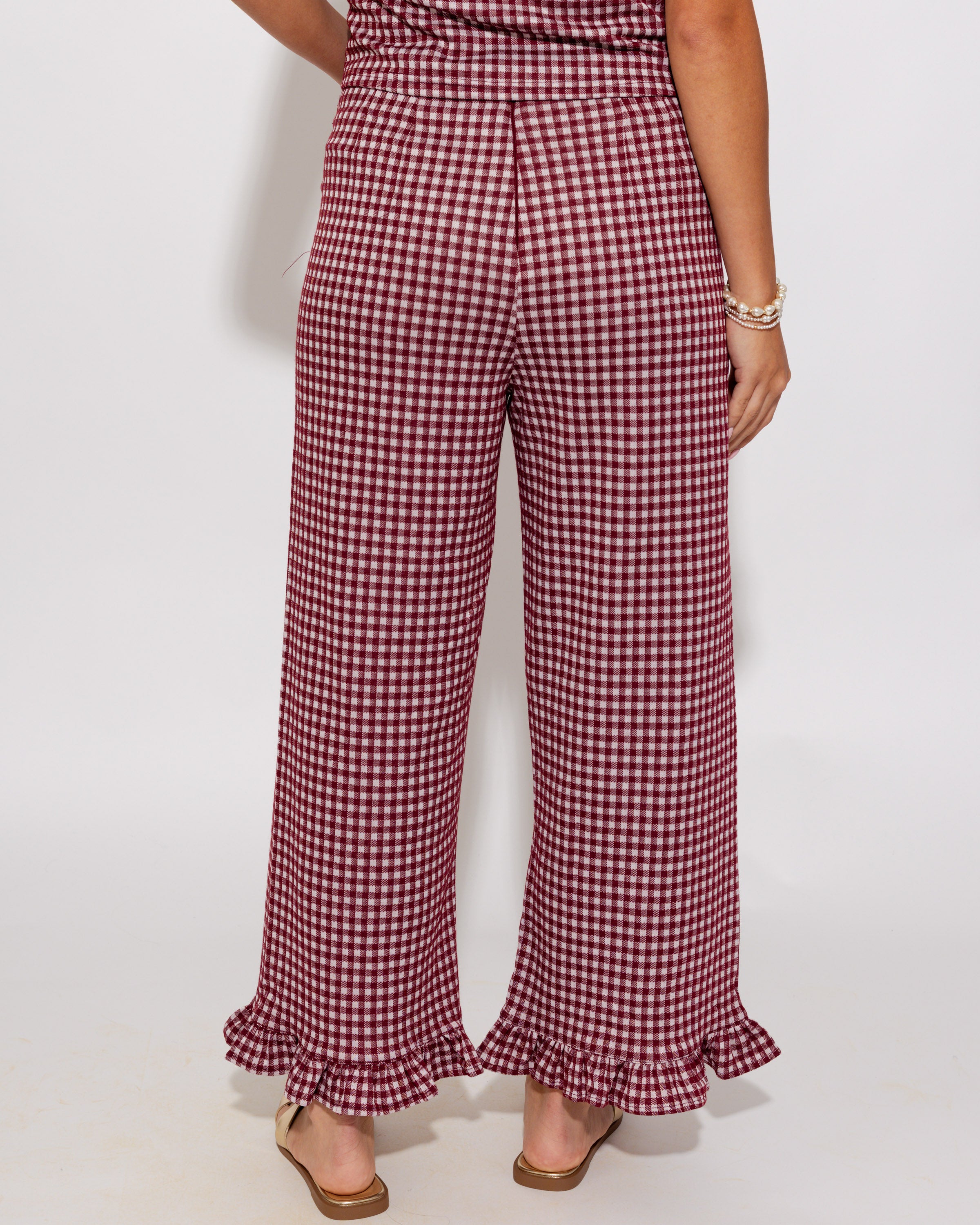 Sweet Gingham Ruffle Hem Pants