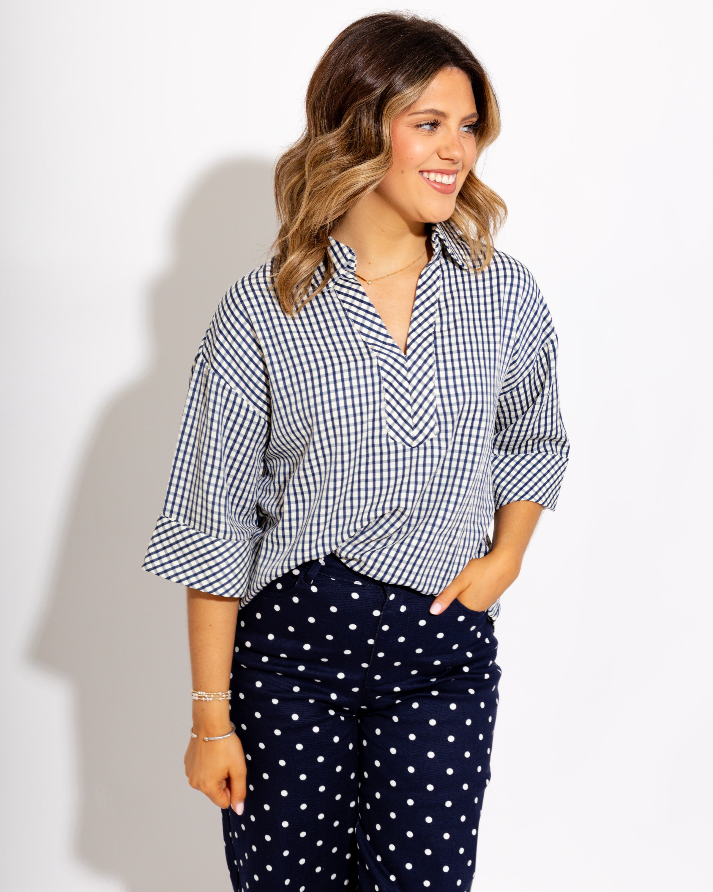 The Timeless Check Top in Navy