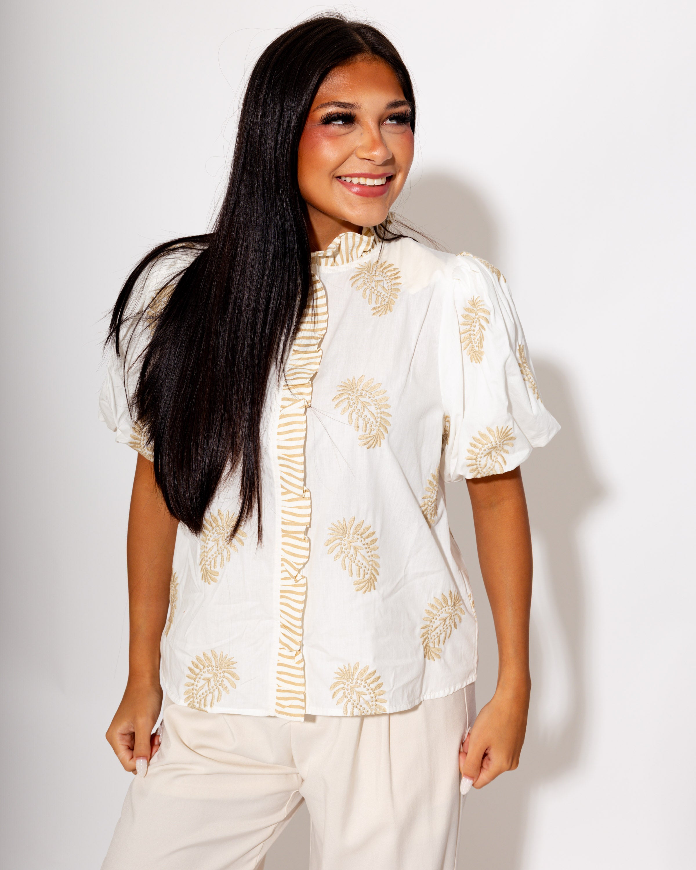 Puff Sleeve Embroidered Top