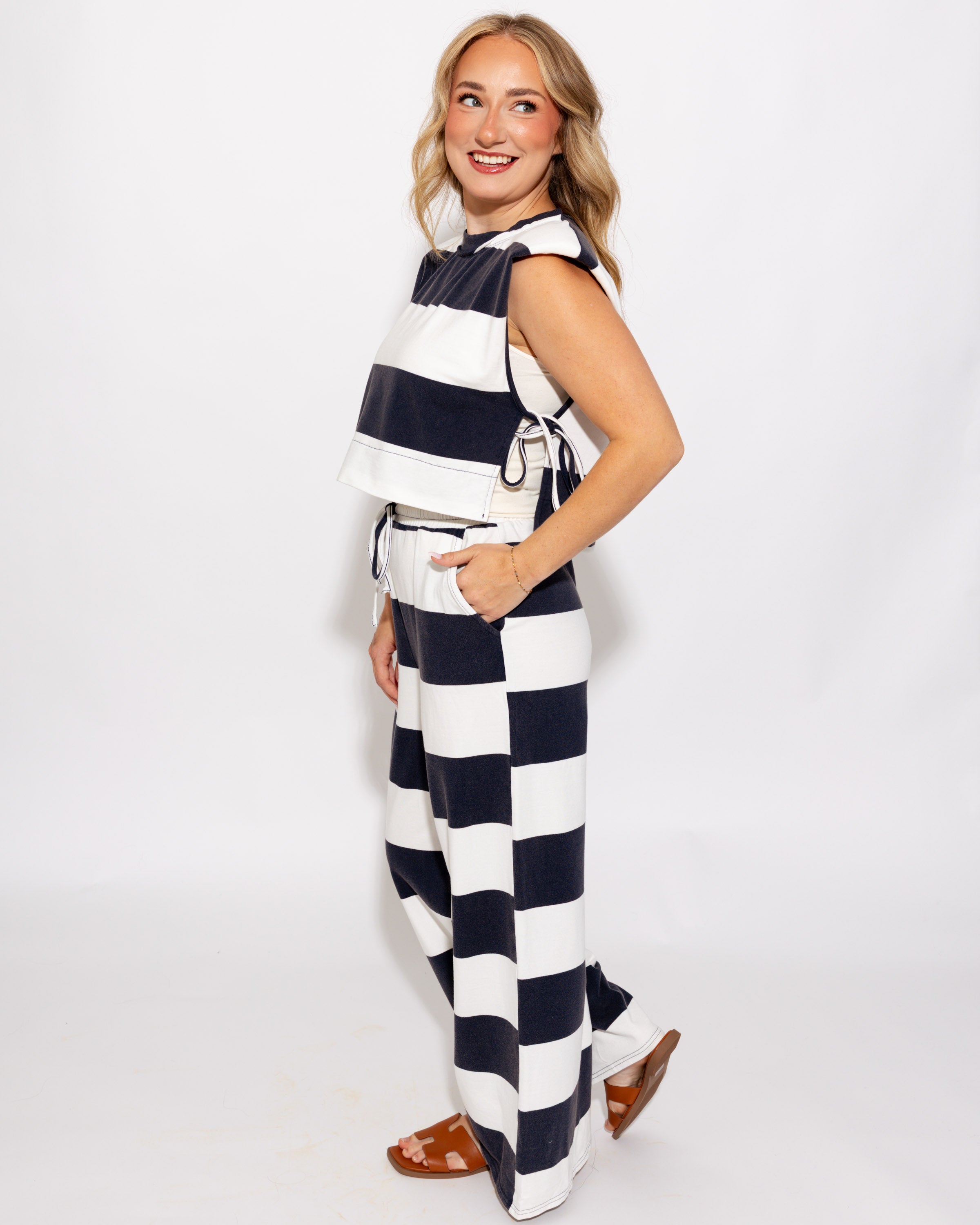 Easy Living Stripe Side Tie Top Pant Set