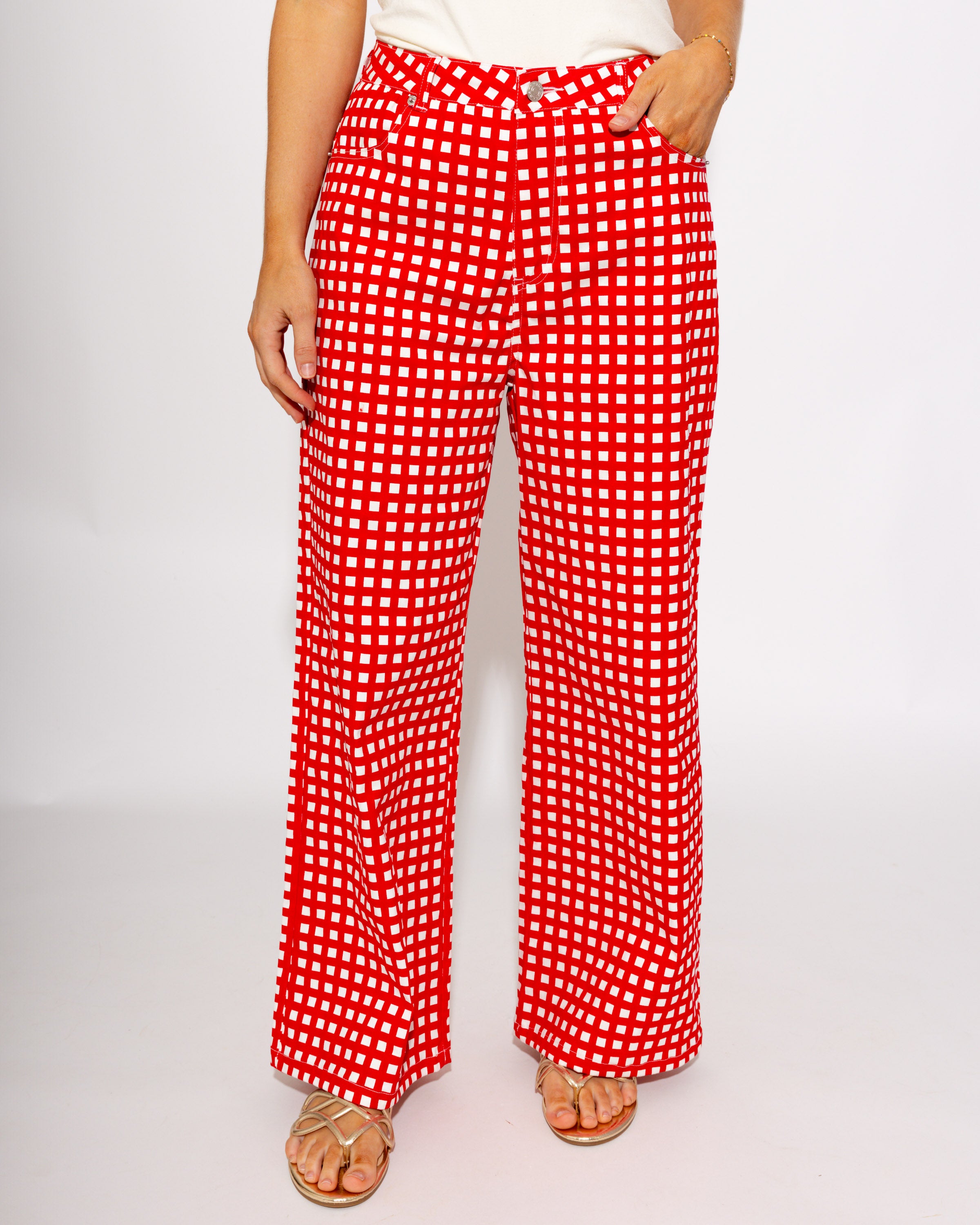 Strapless Checkered Peplum Top & Pant Set