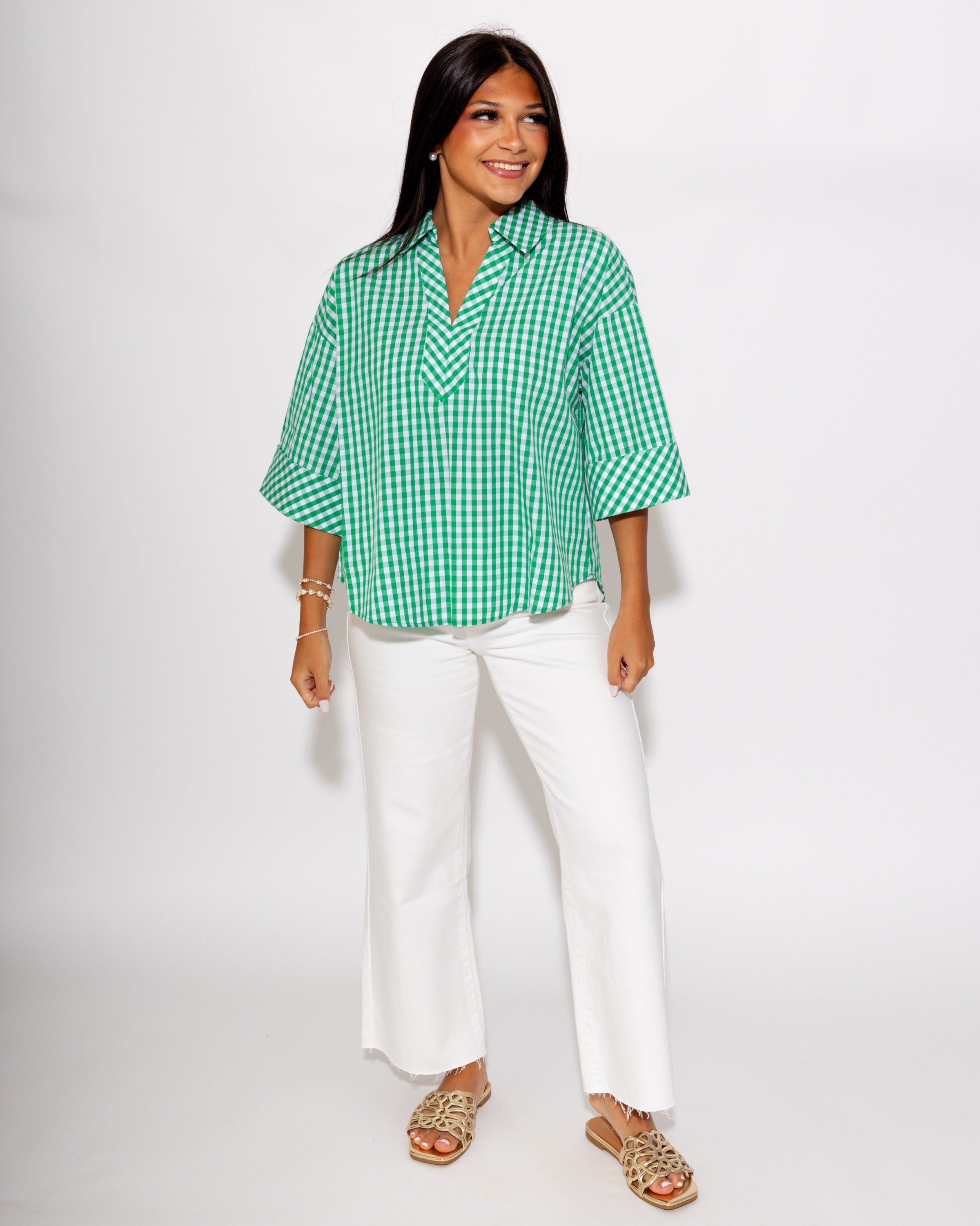 Effortless Summer Gingham Top in Green