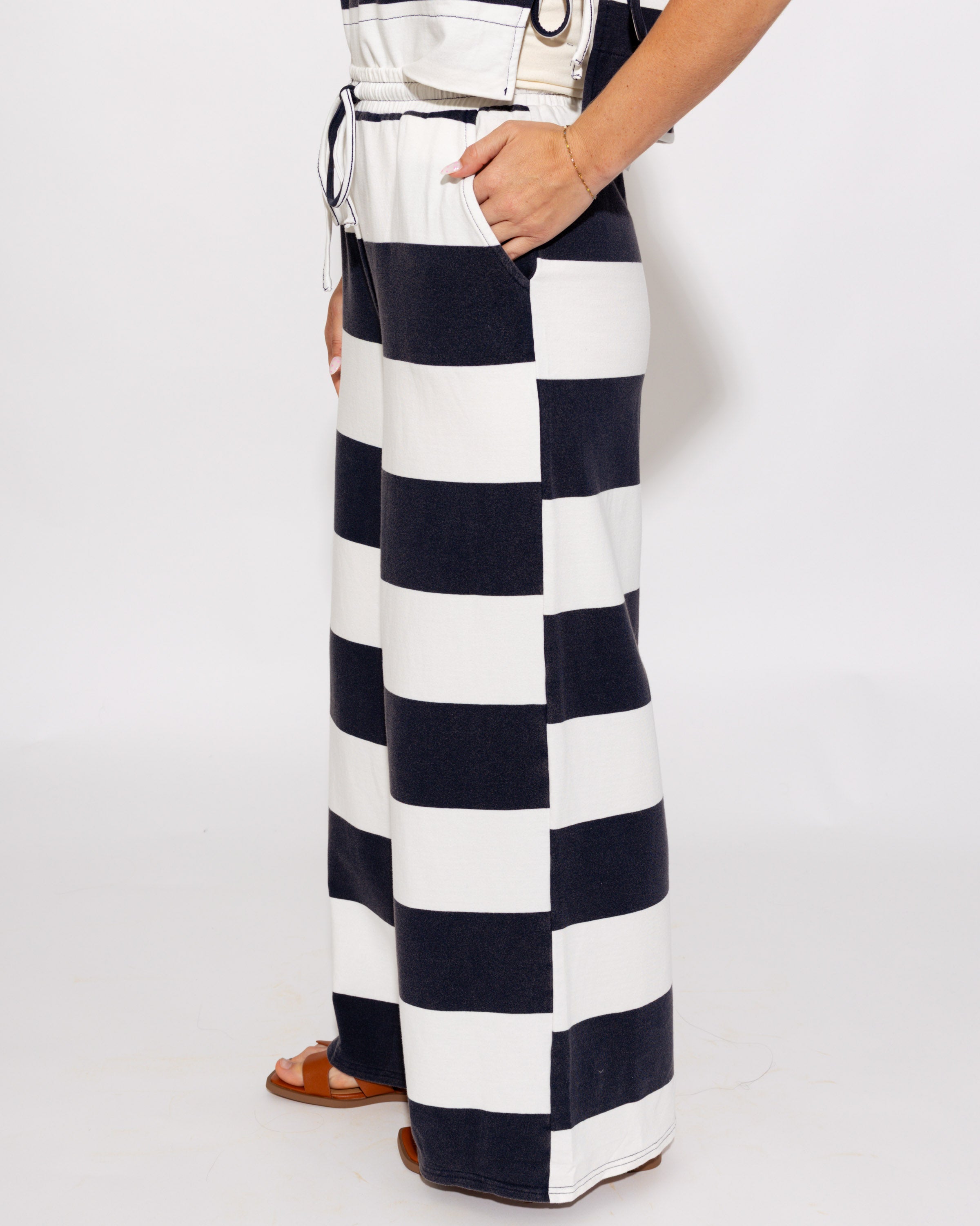 Easy Living Stripe Side Tie Top Pant Set