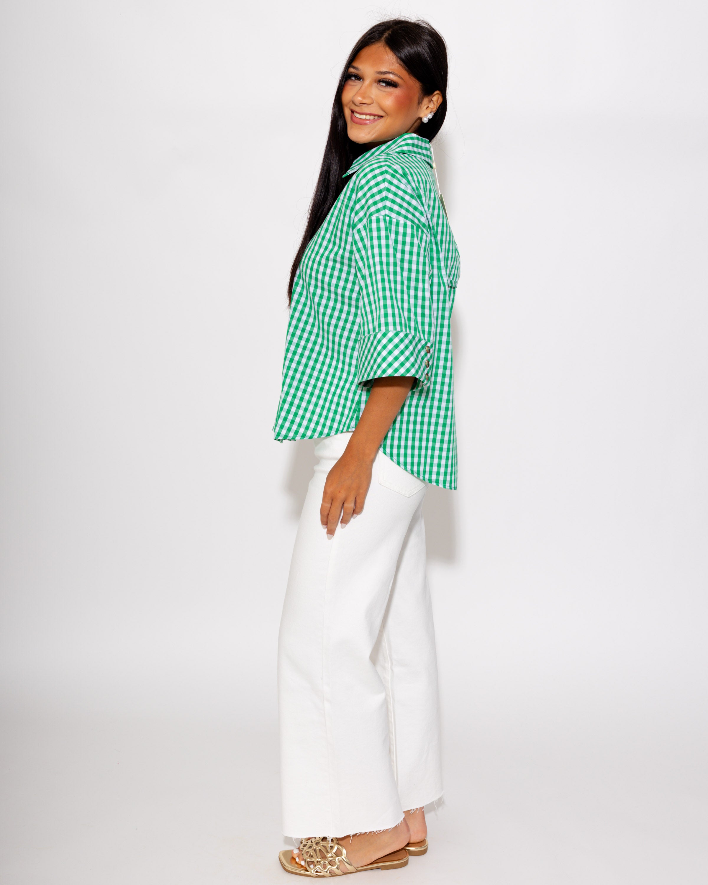 Effortless Summer Gingham Top in Green