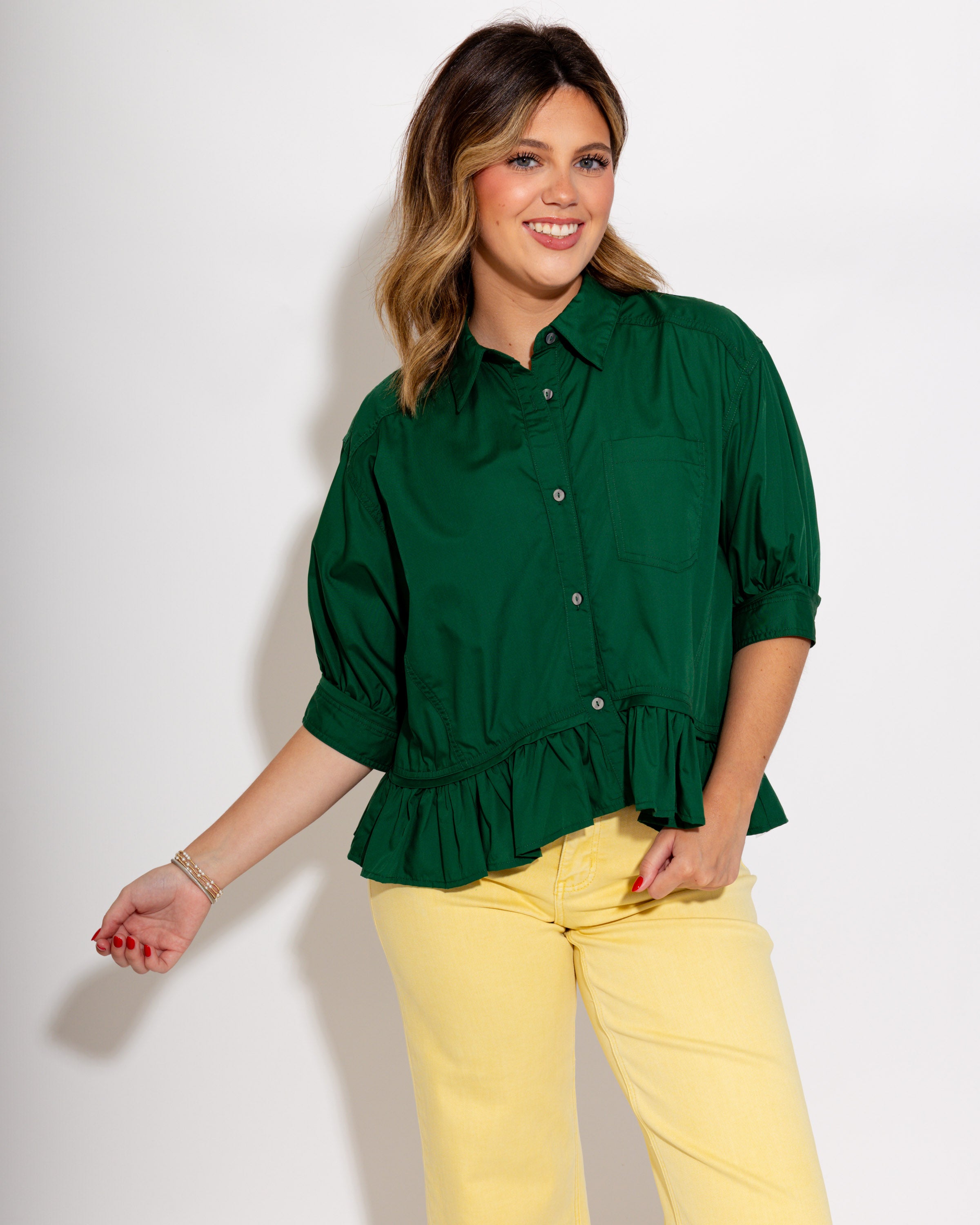 Ruffle Hem Button Up Top