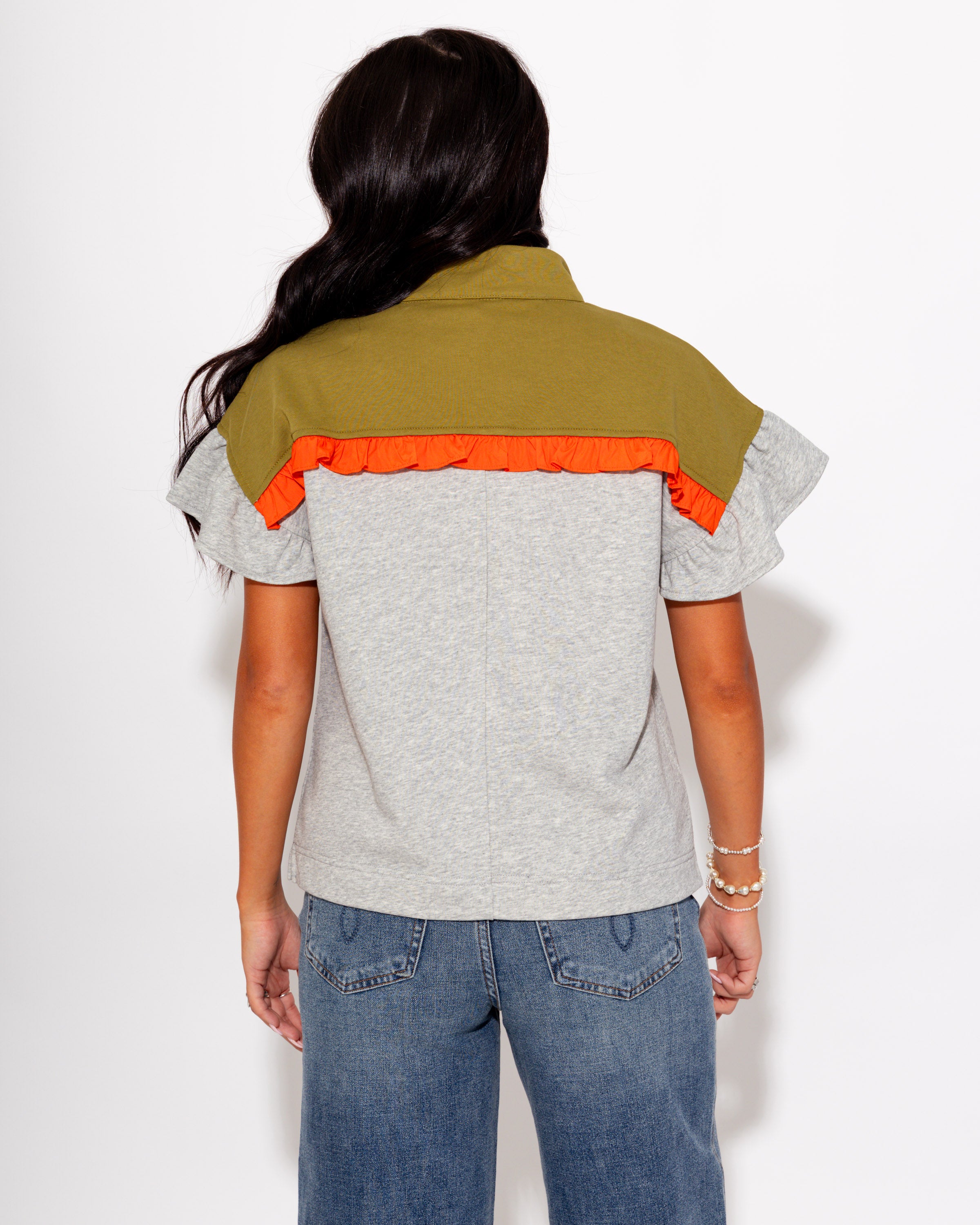 Sporty Chic Contrast Ruffle Top