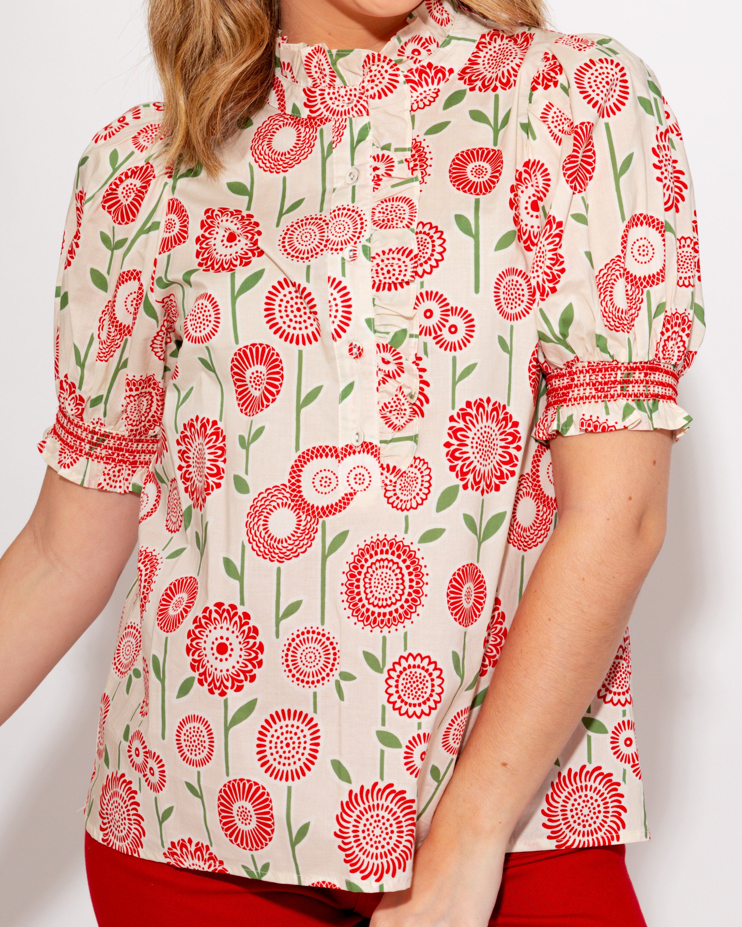 Feminine Floral Puff Sleeve Top