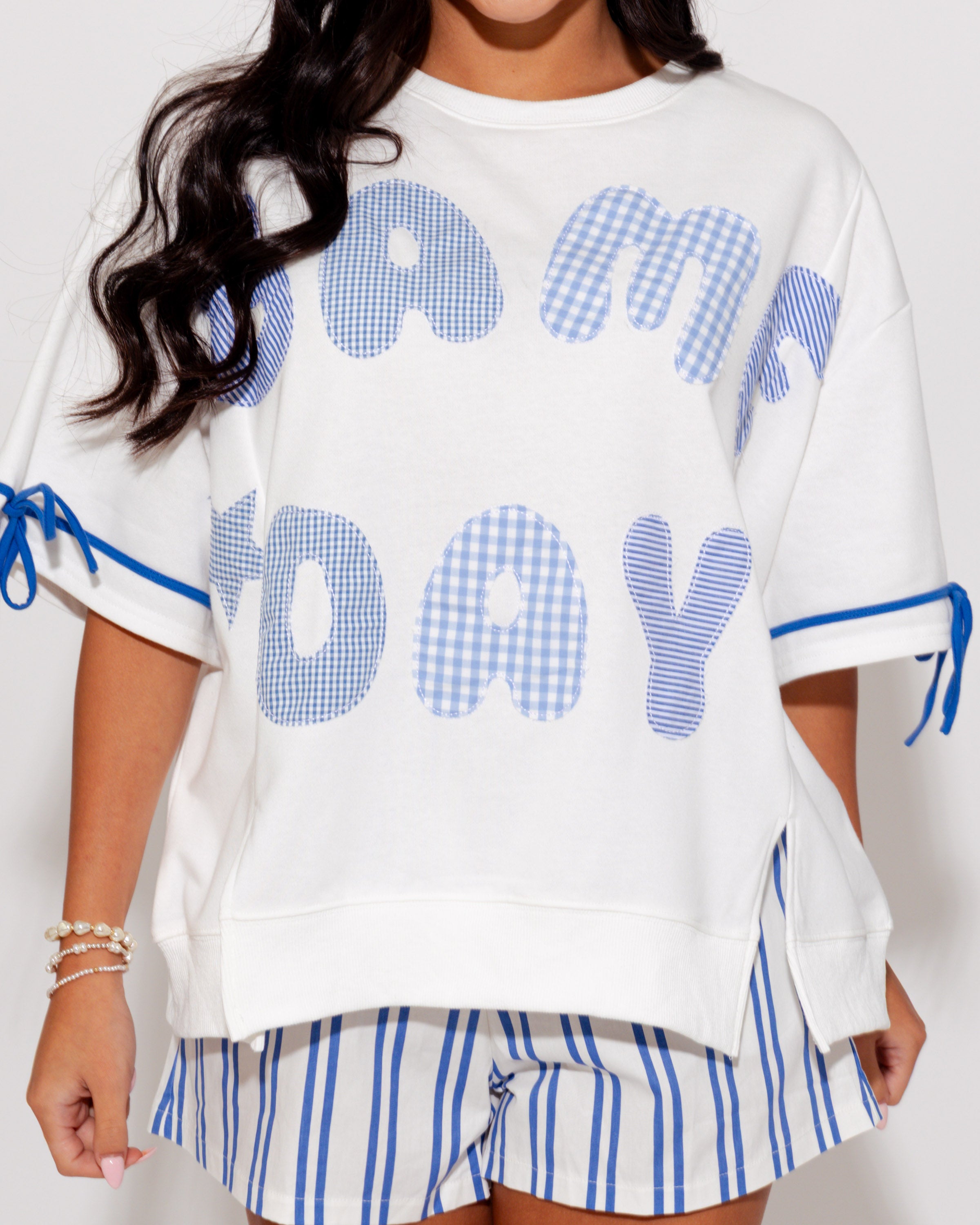 Game Day Patchwork Boxy Tee in Blue