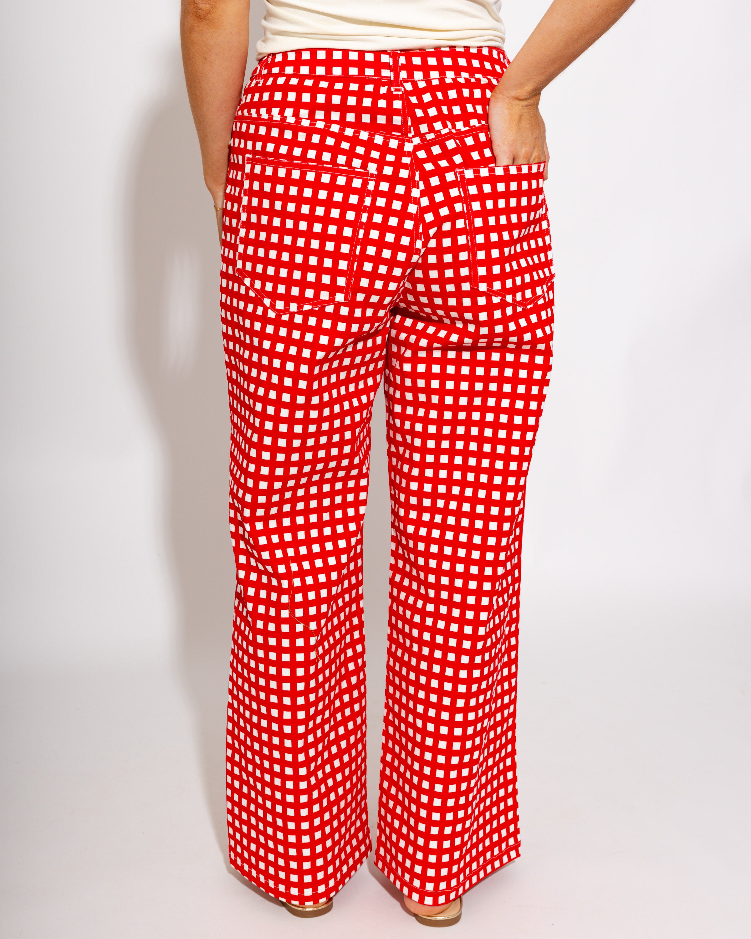 Strapless Checkered Peplum Top & Pant Set