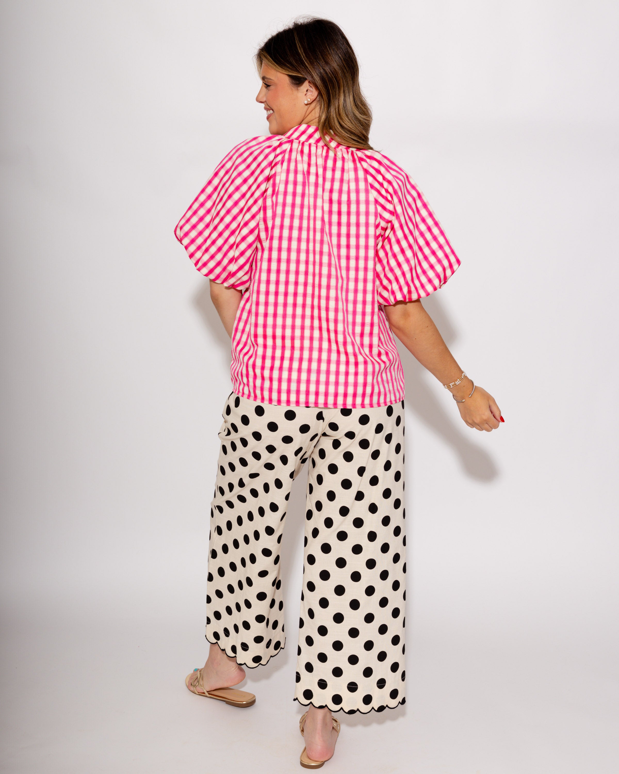 Embroidered Scallop Edge Polka Dot Pants