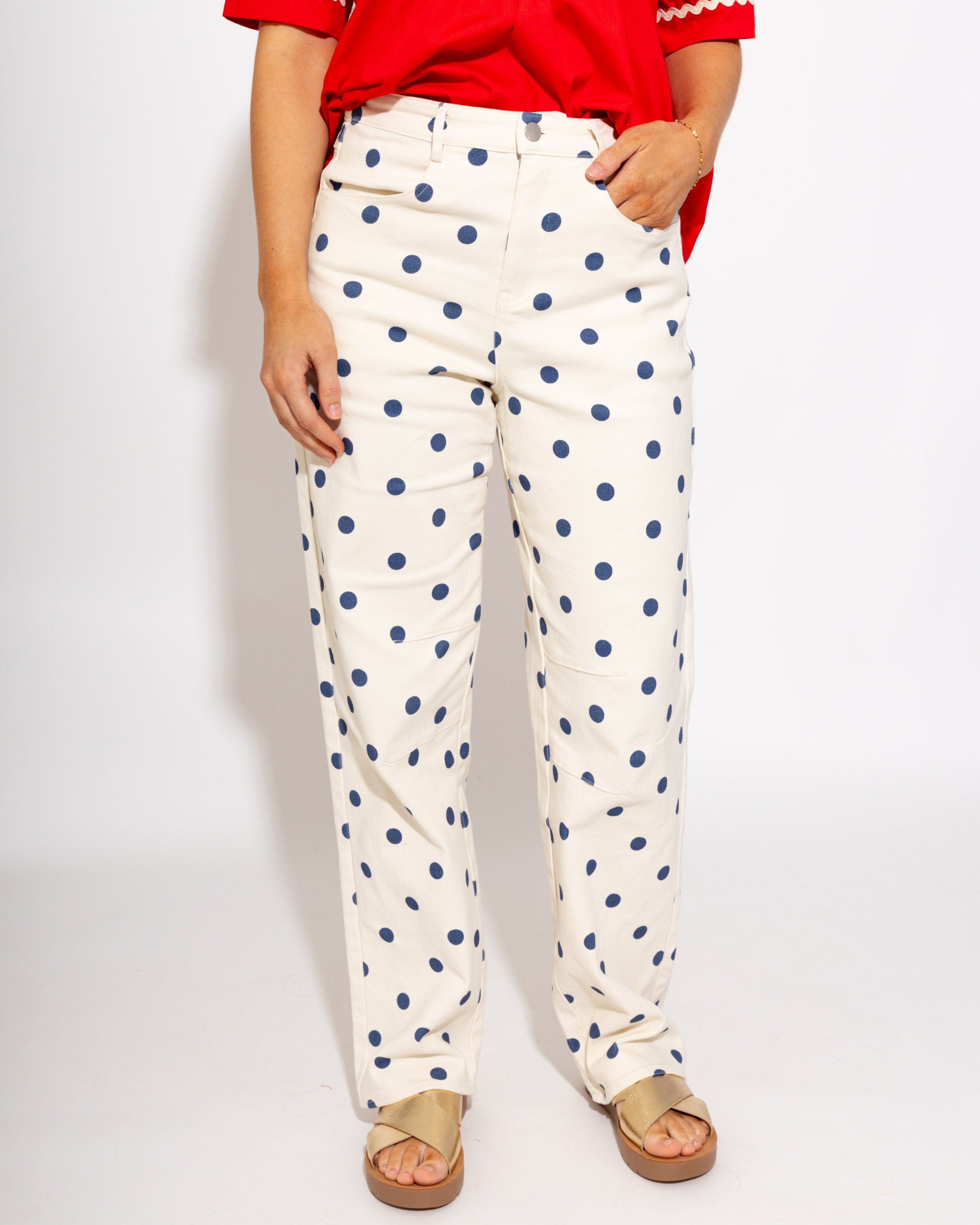 Polka Dot Printed Barrel Twill Pants