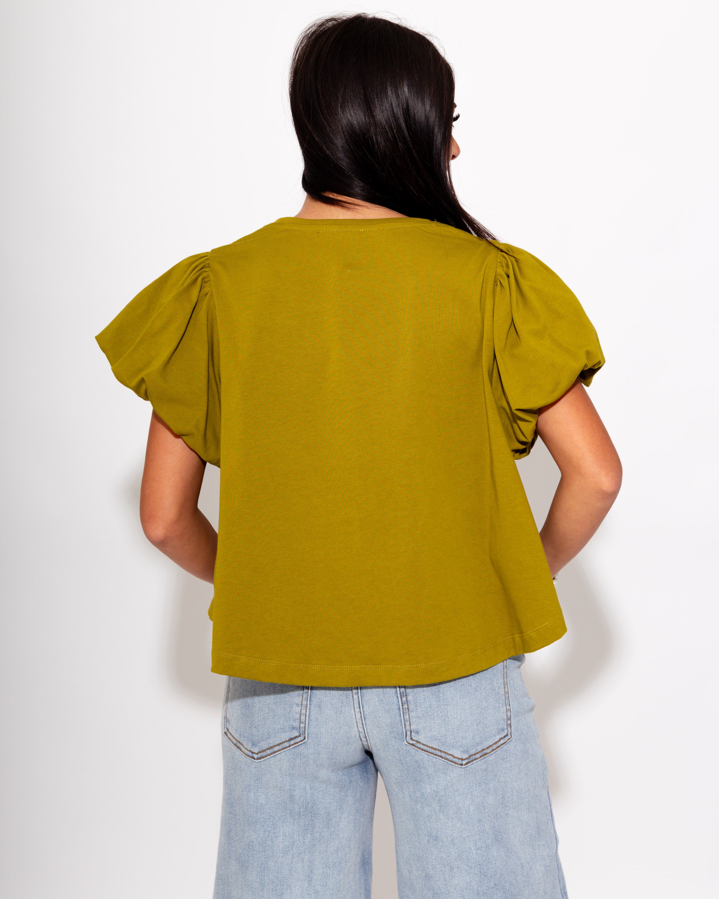 Cropped Puff Sleeve Top in Olive