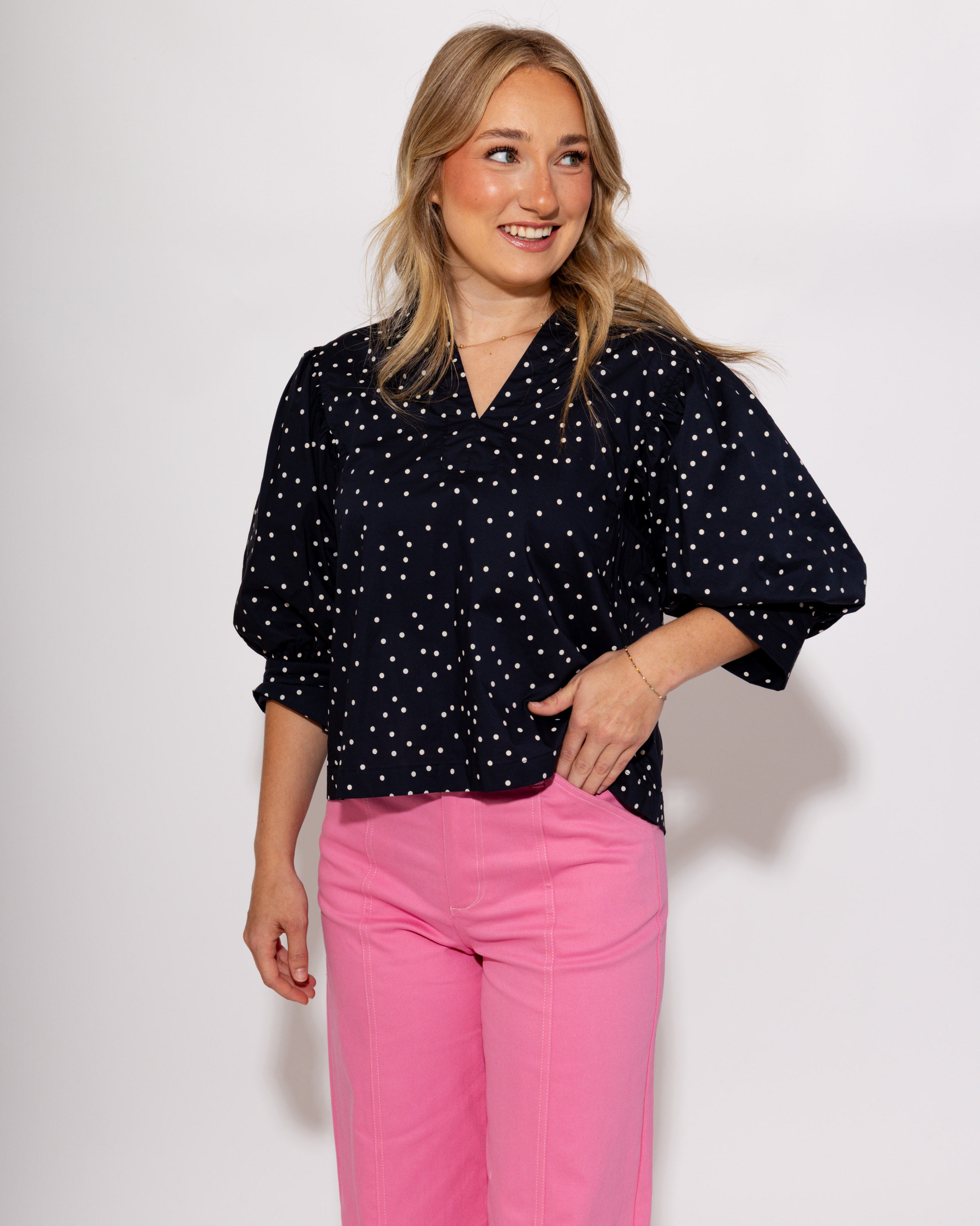 Polka Dot Puff Sleeve Top
