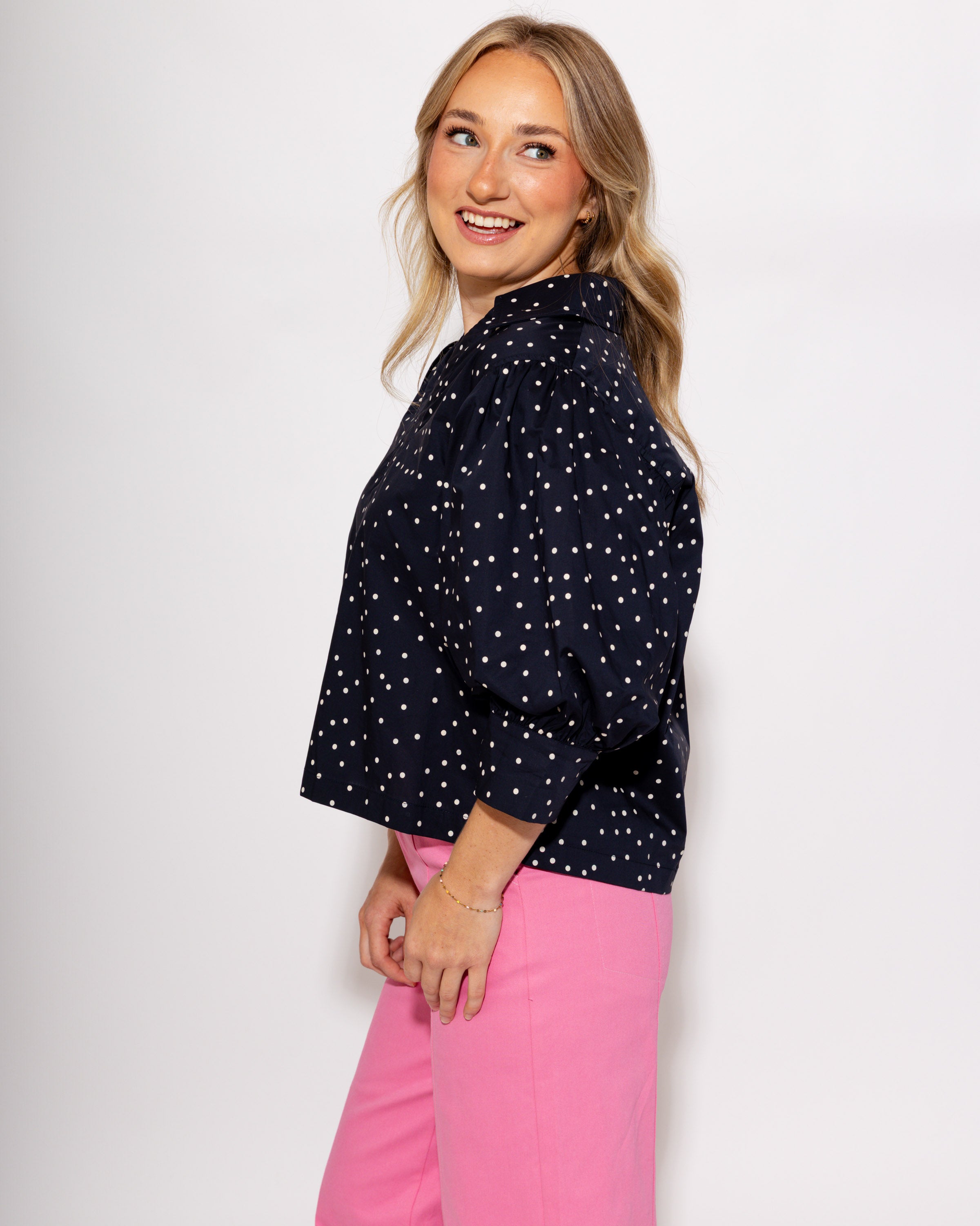 Polka Dot Puff Sleeve Top