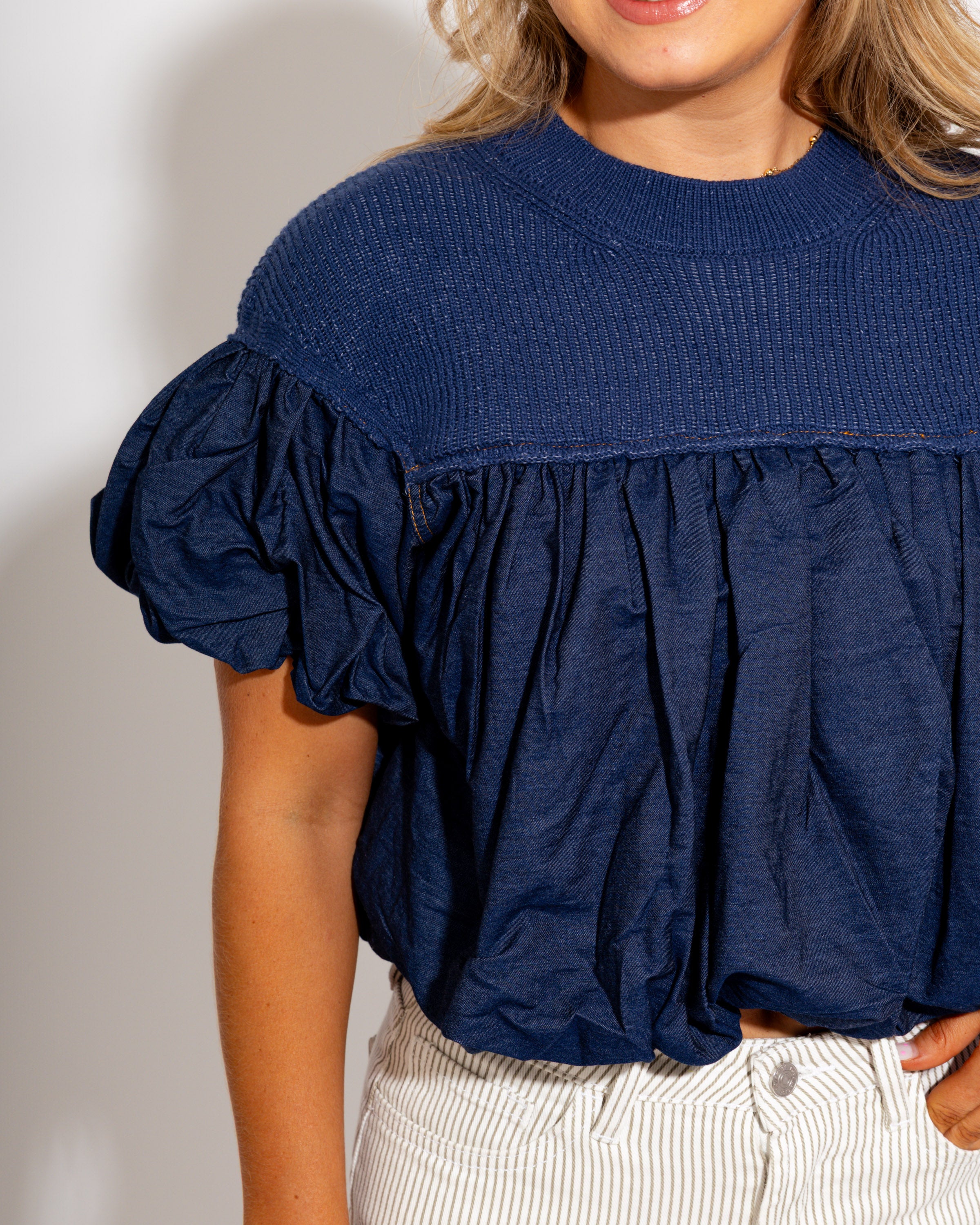 Yoke Bubble Sleeve Top