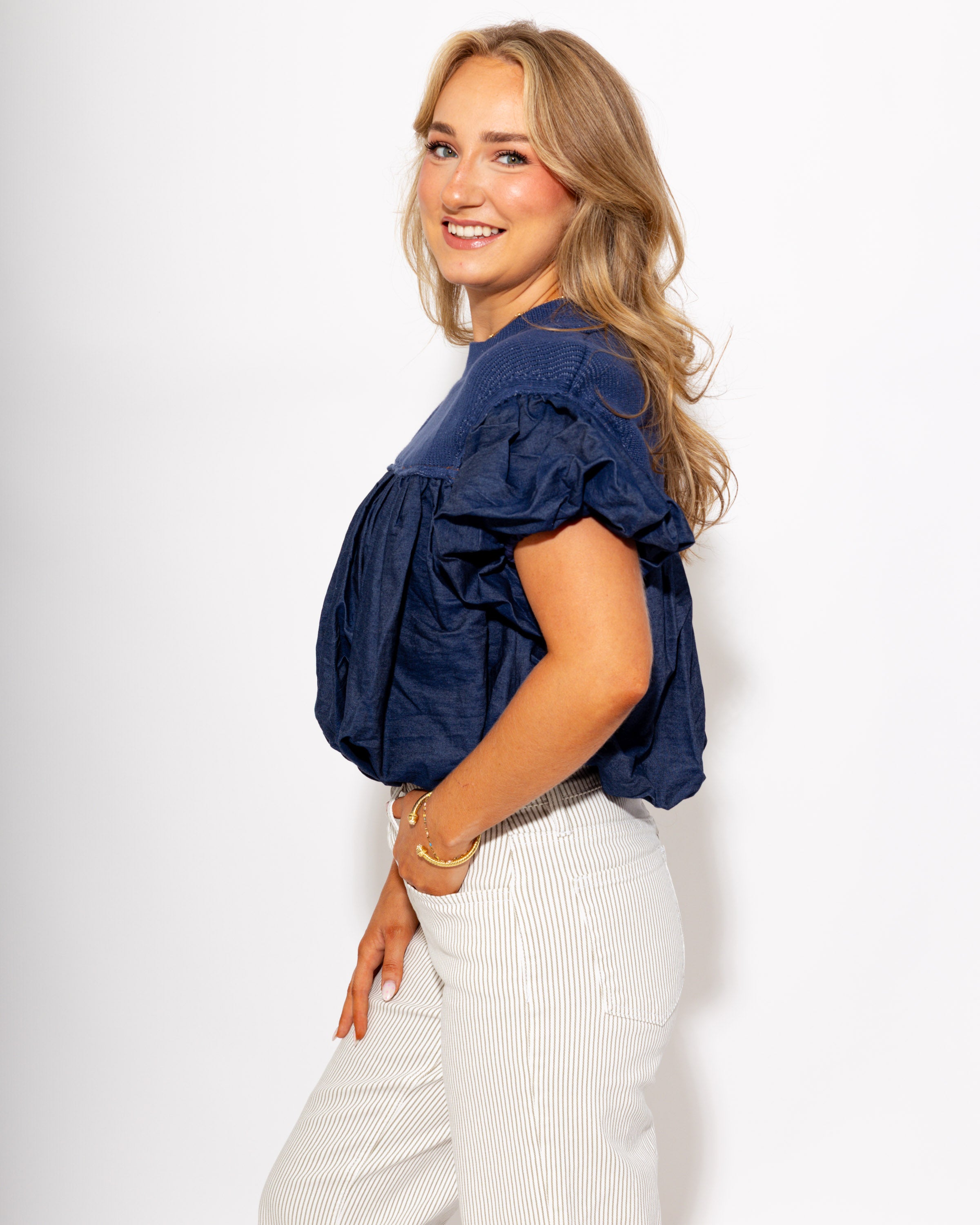 Yoke Bubble Sleeve Top