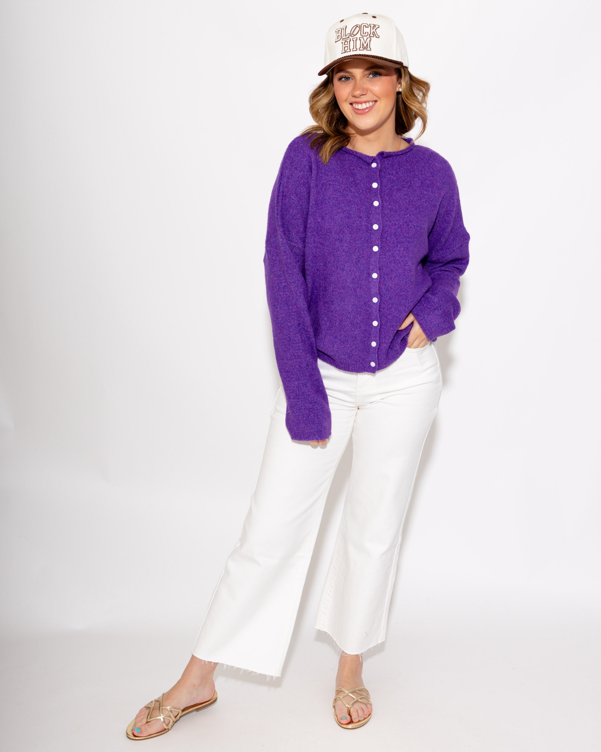 Classic Button Up Cardigan in Purple