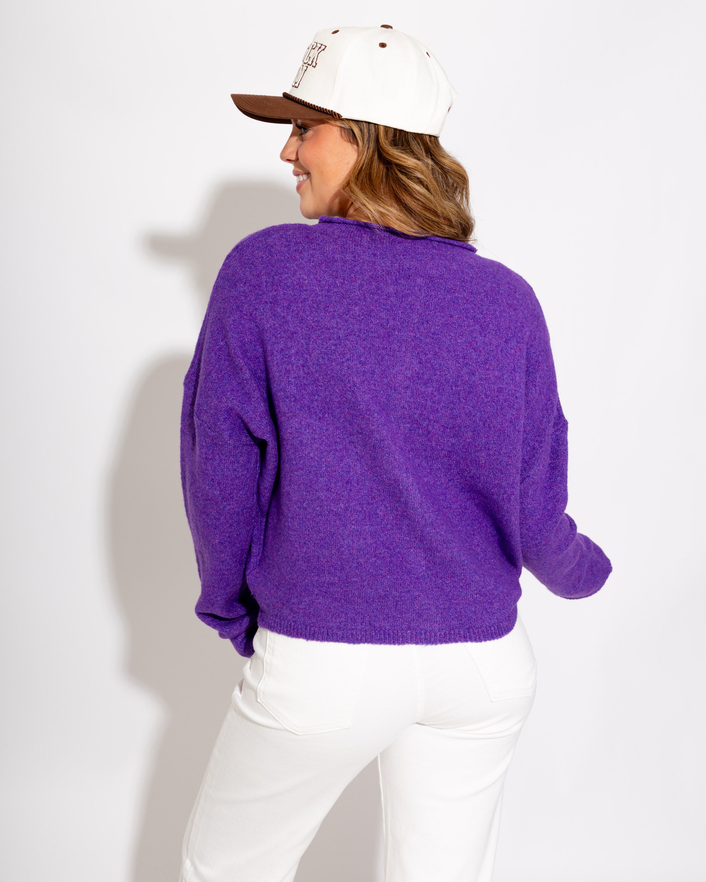 Classic Button Up Cardigan in Purple