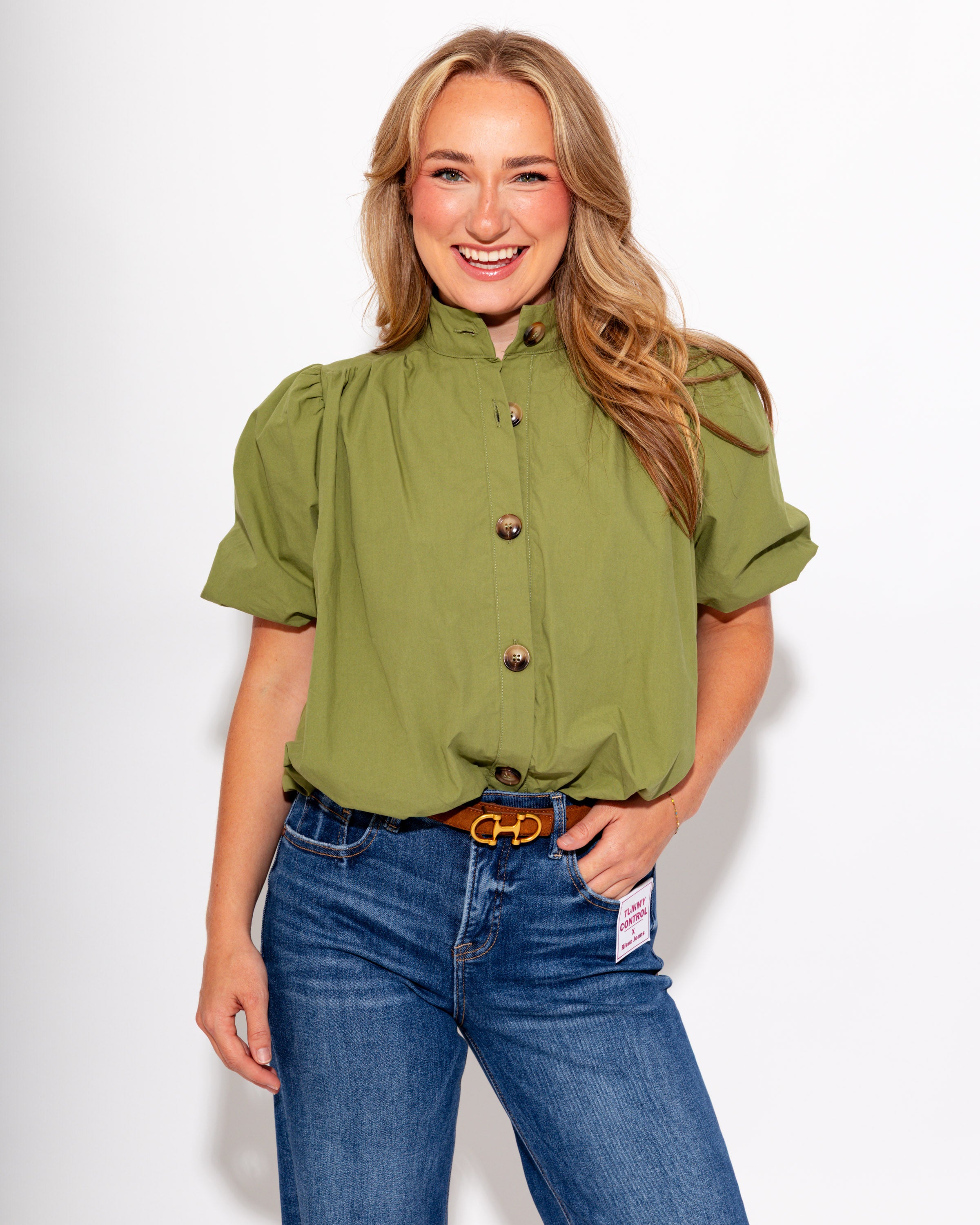 Bubble Hem Puff Sleeve Top