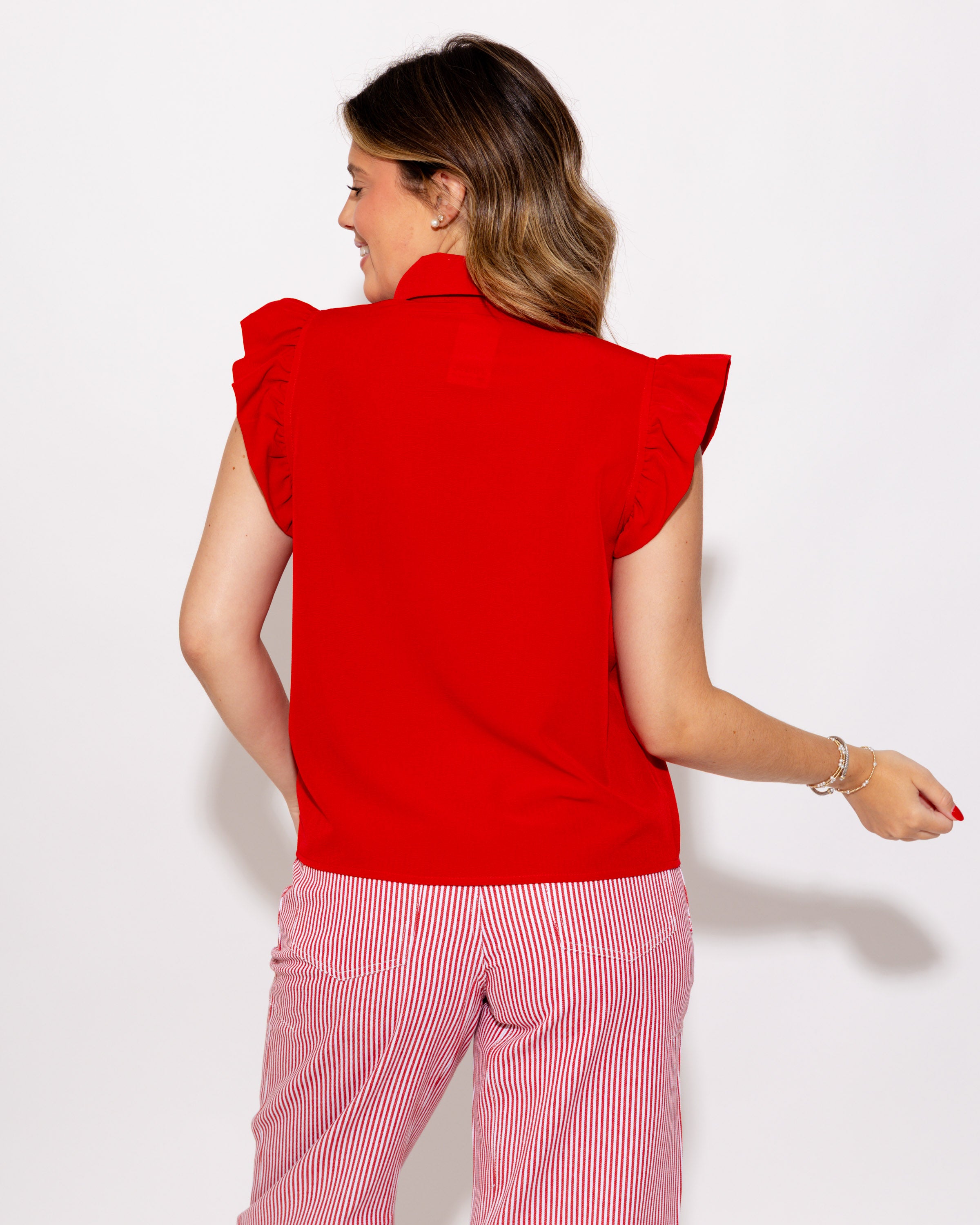 Pretty & Polished Ruffle Front Top in Red