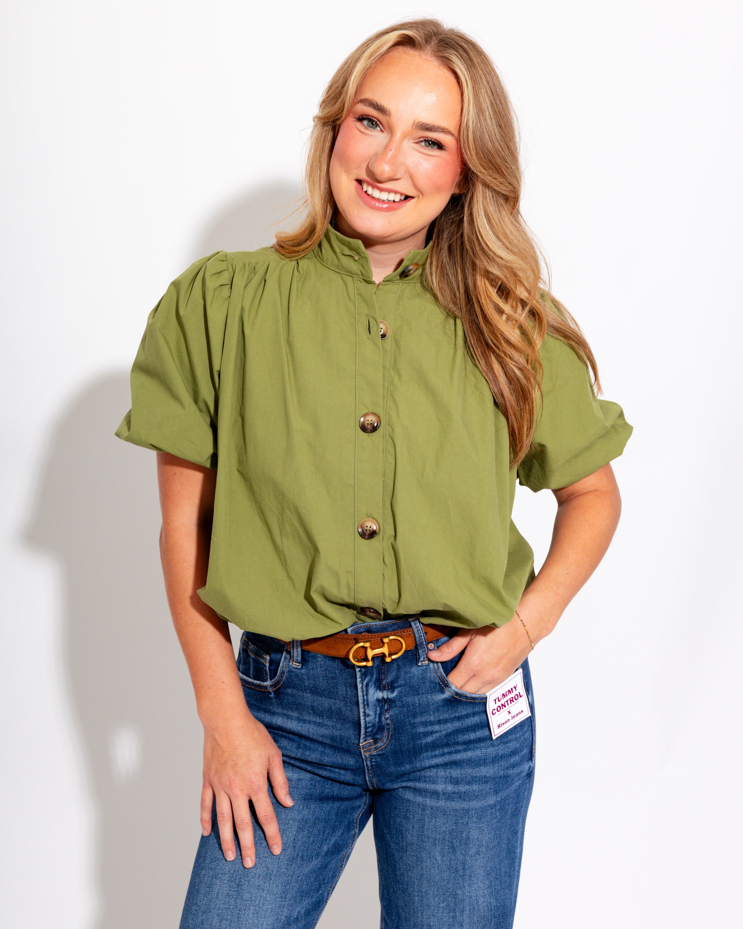 Bubble Hem Puff Sleeve Top