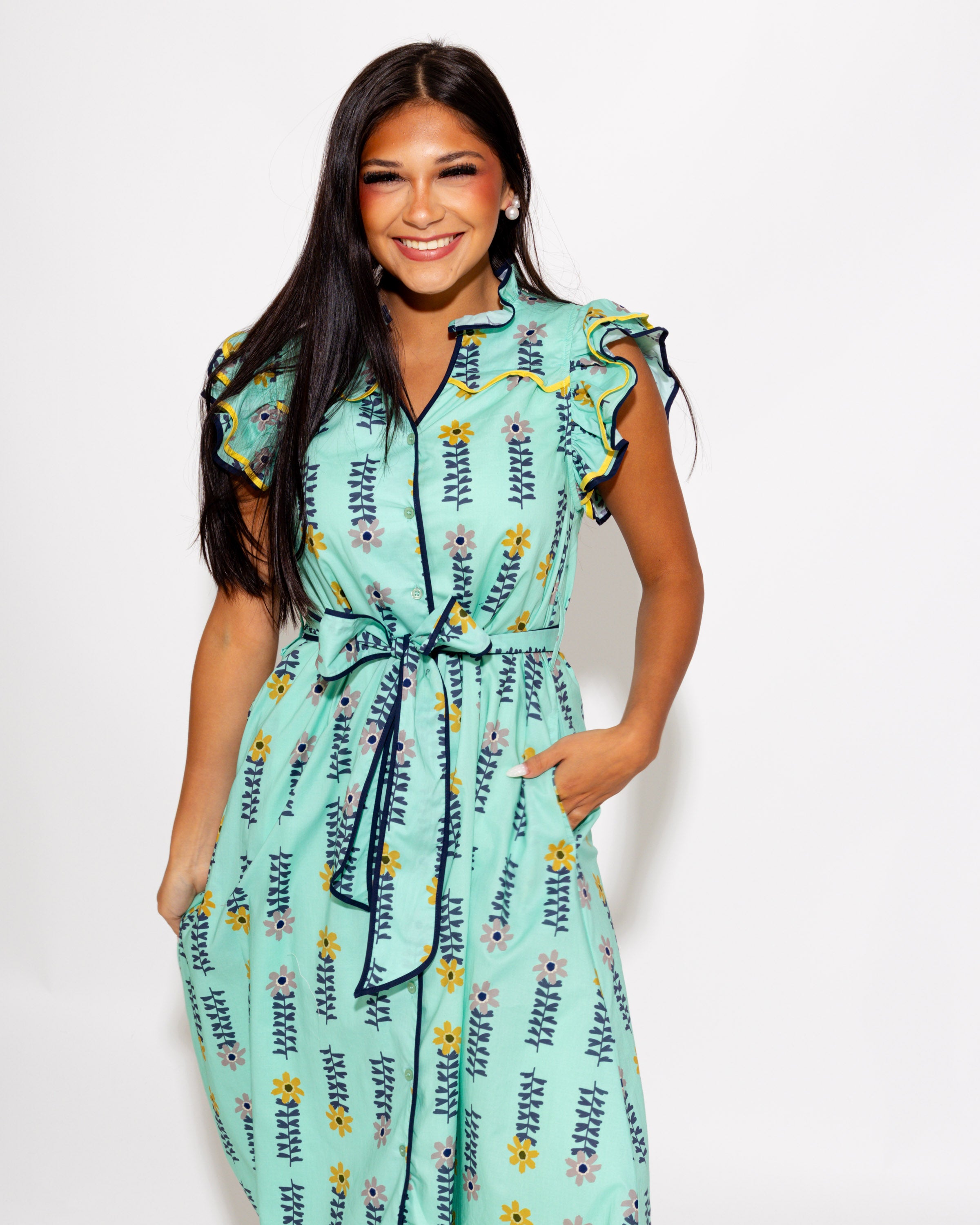 Elegant Floral Contrast Midi Dress