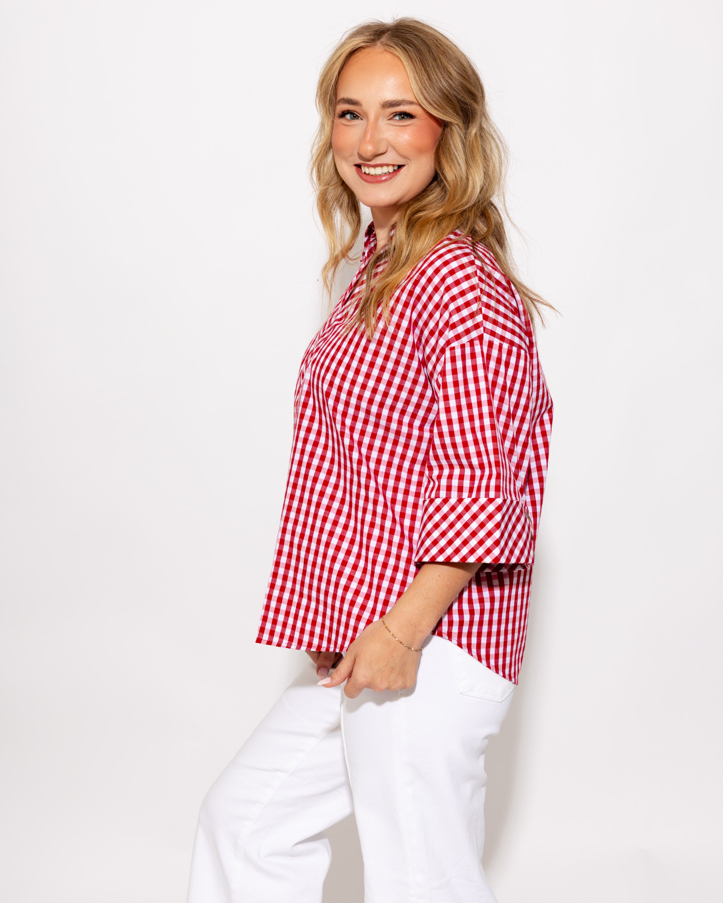 Effortless Summer Gingham Top in Red