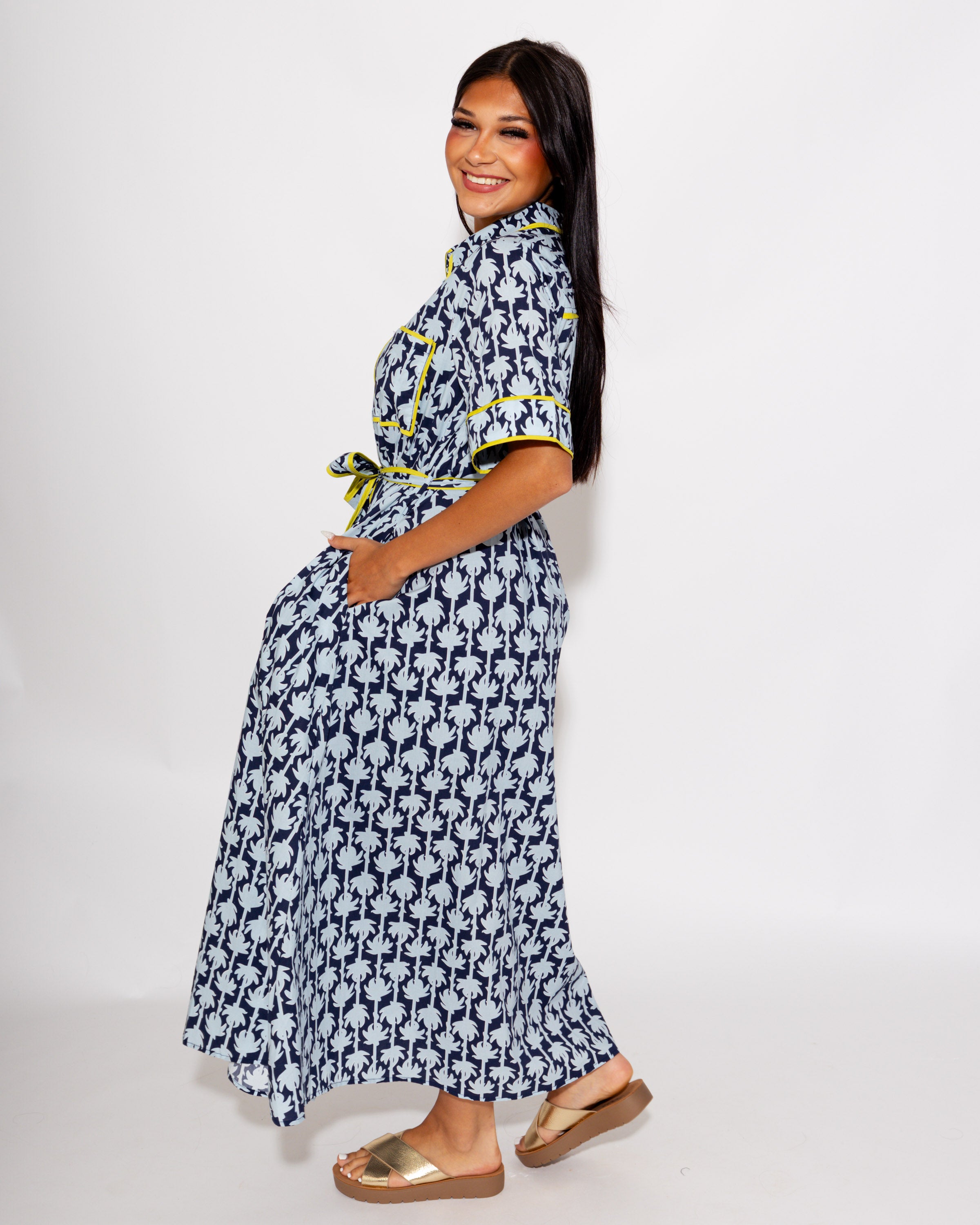 Botanical Print Belted Midi Dress