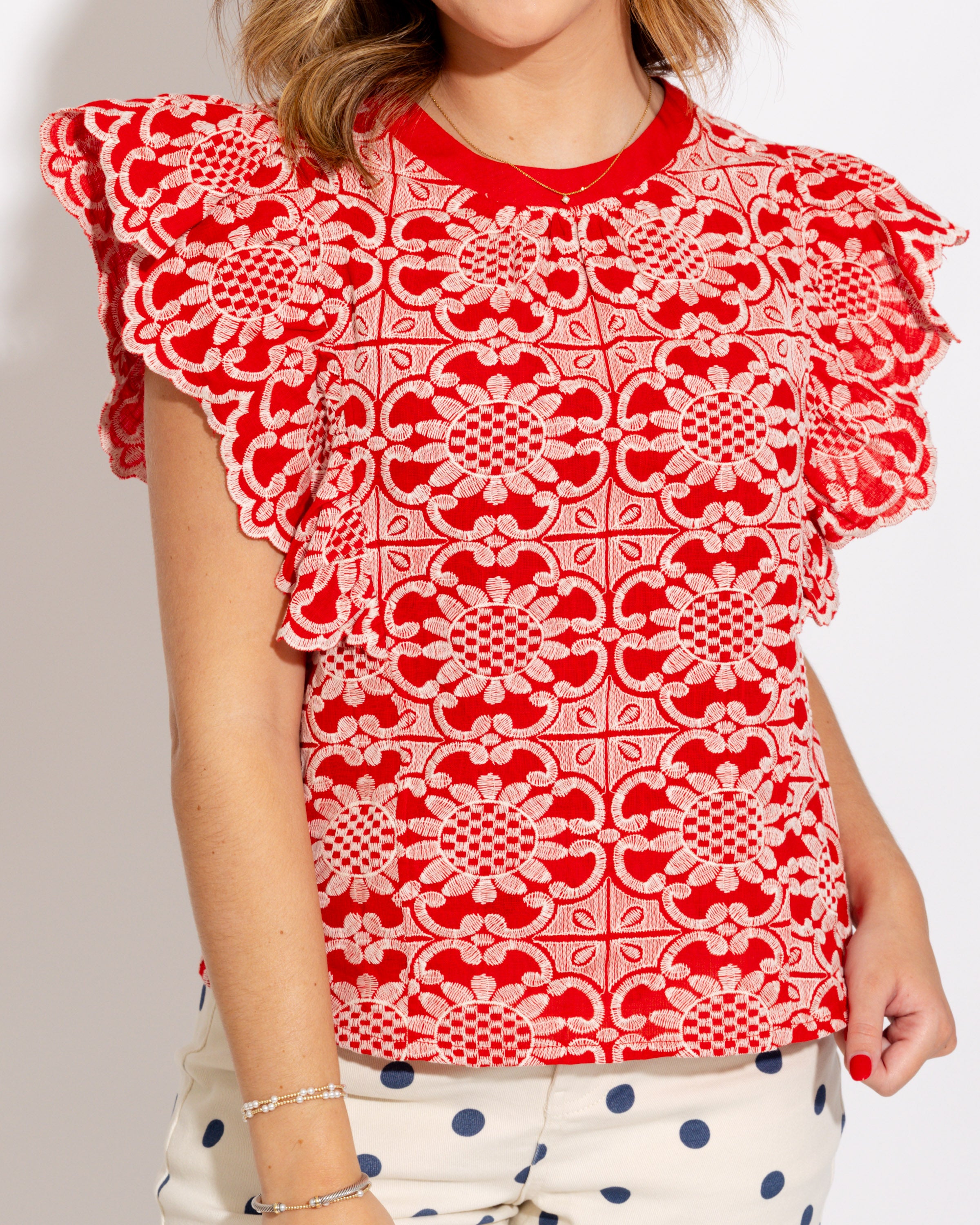 Scallop Ruffle Embroidered Top